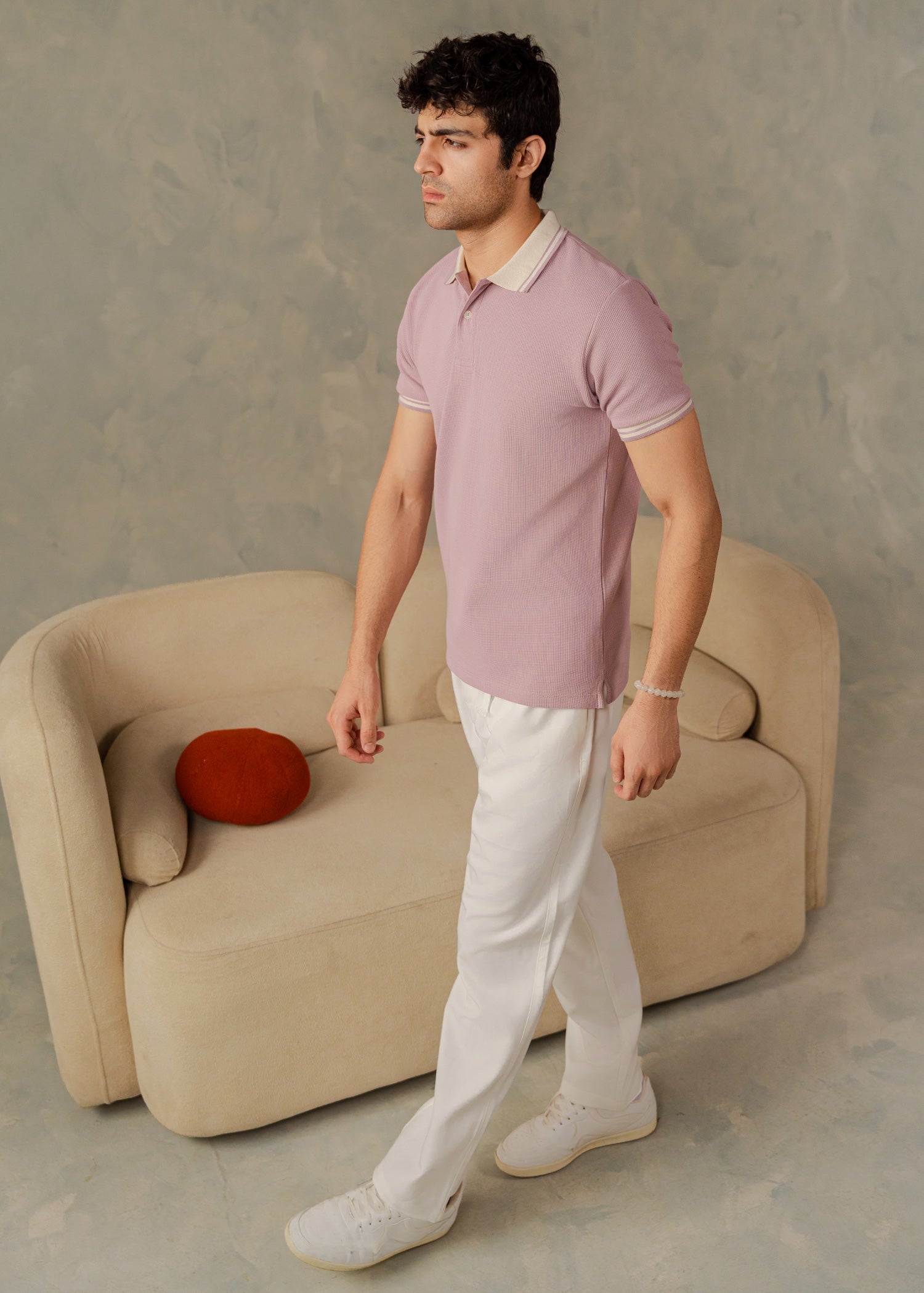 cotton Polo Shirt in Lavender pink