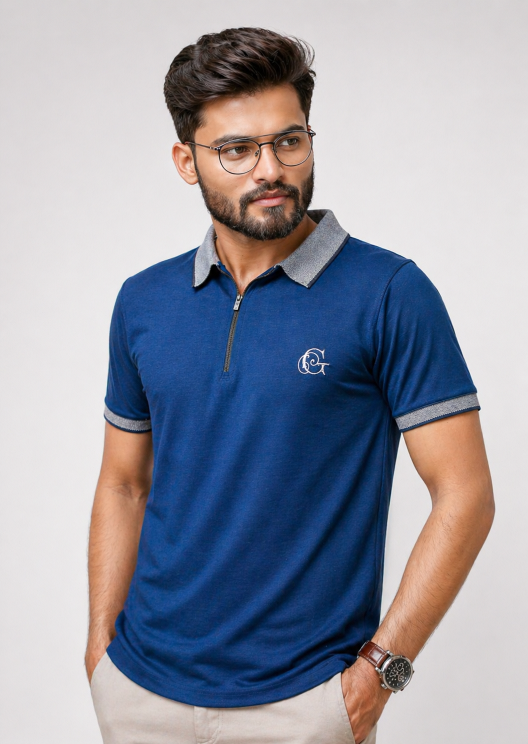 cotton pique Polo Shirt in Blue by Glomoria