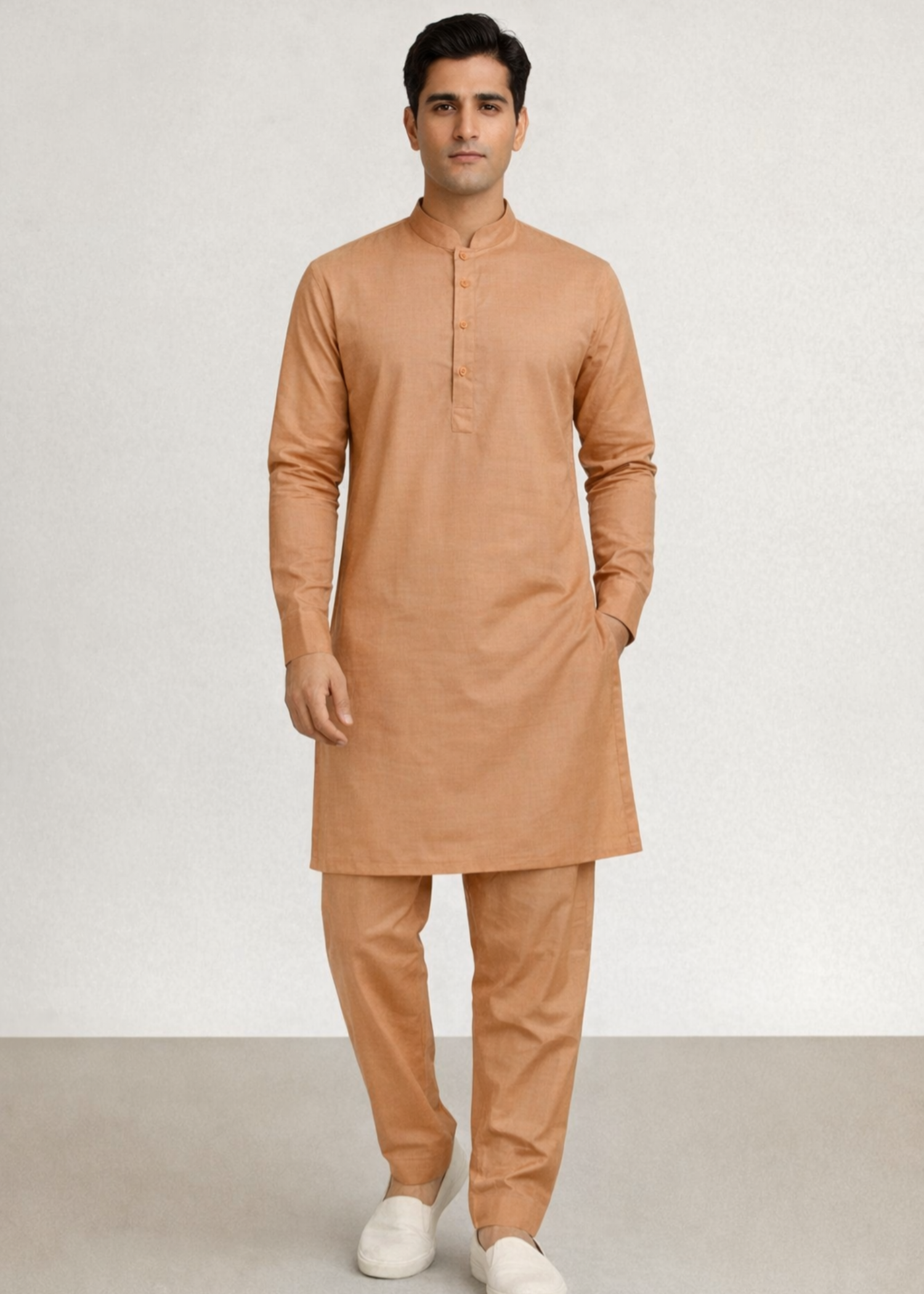 wash & wear Kurta Set in Sand brown