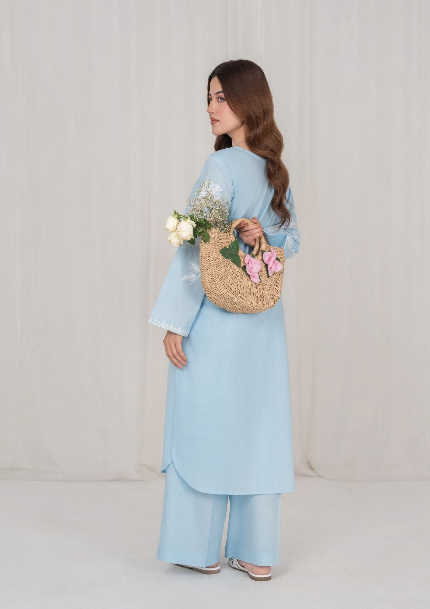 lawn Kurta Set in Ice blue