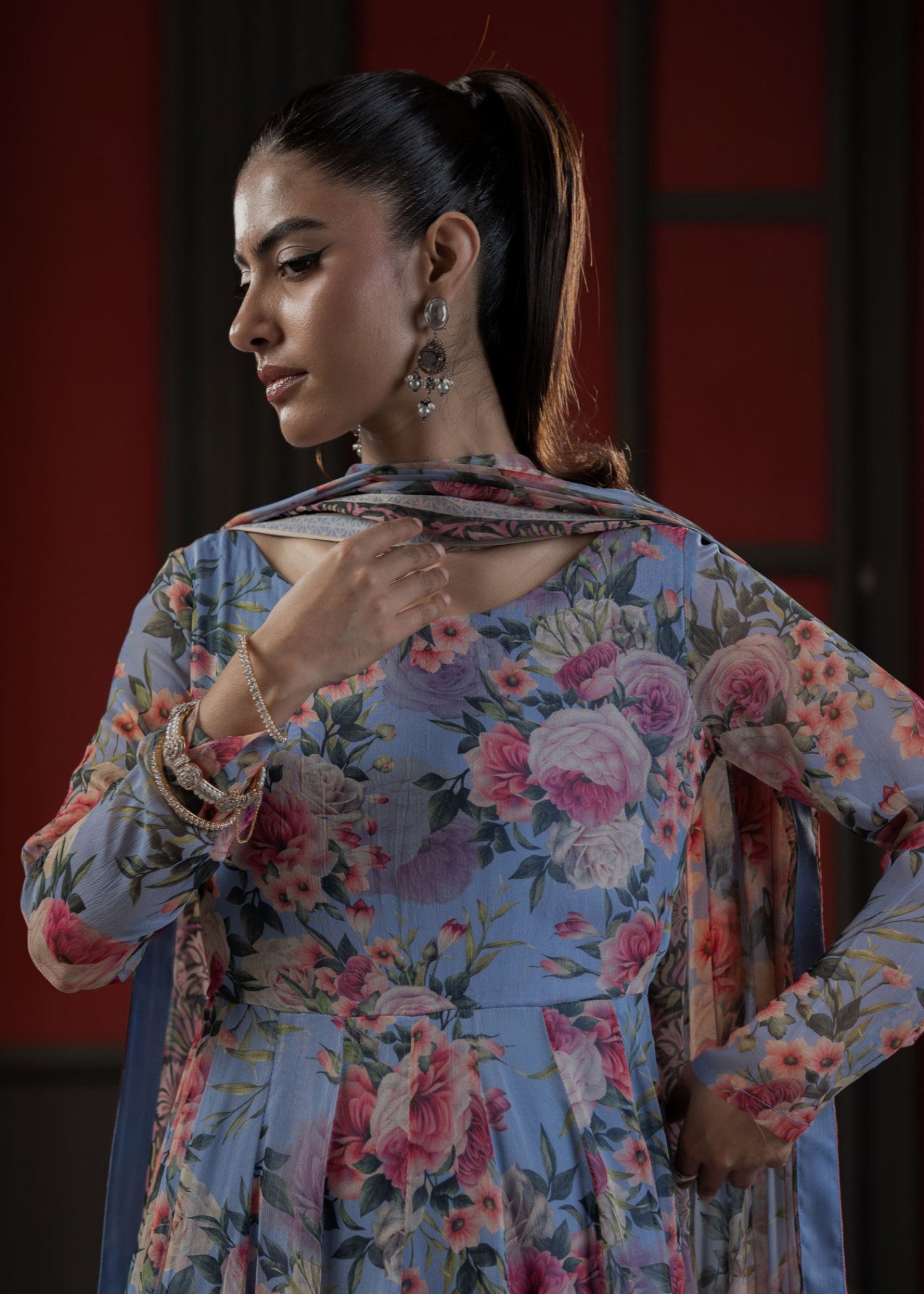 chiffon Pishwas in Periwinkle