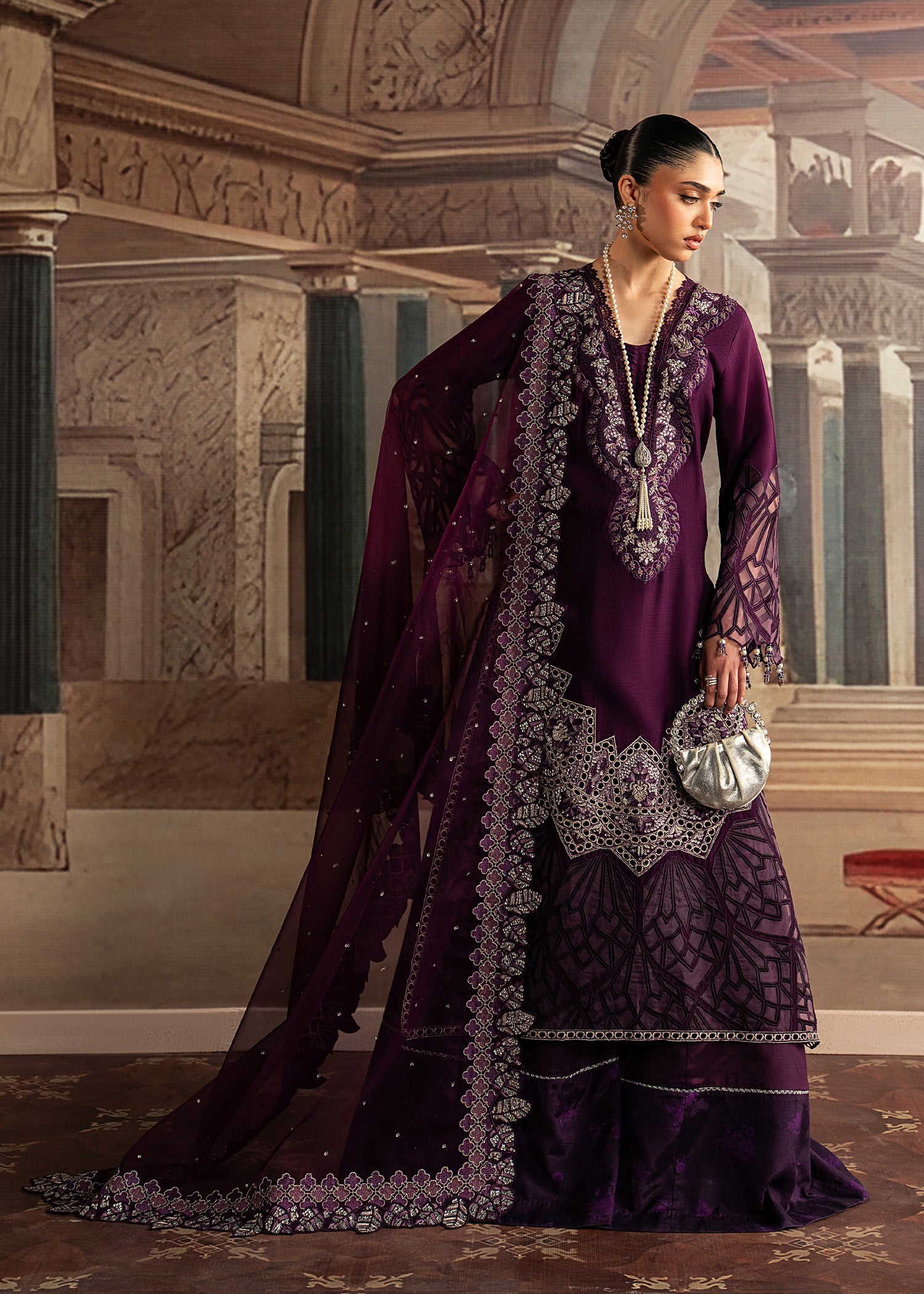korean raw silk Sharara in Purple