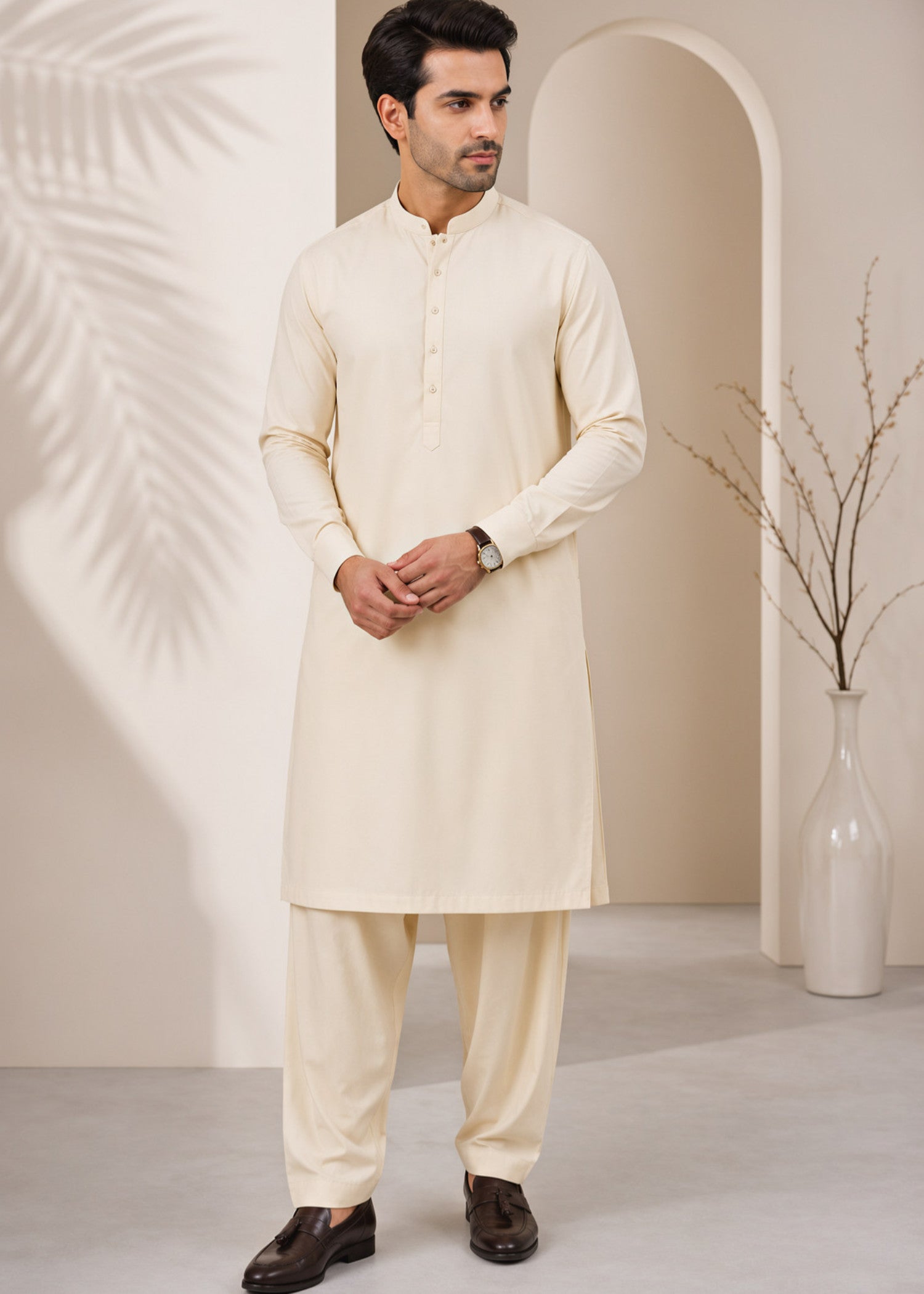 boski Shalwar Kameez in Cream by Waqar Mustafa