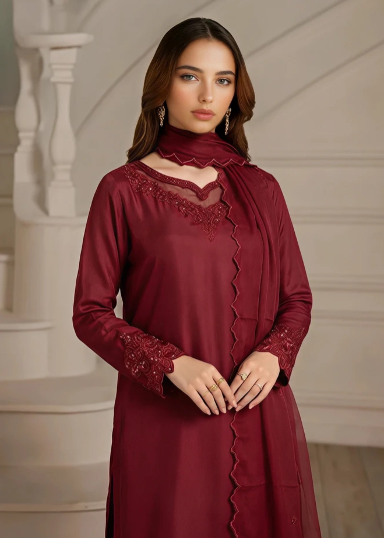 silk Sharara in Maroon