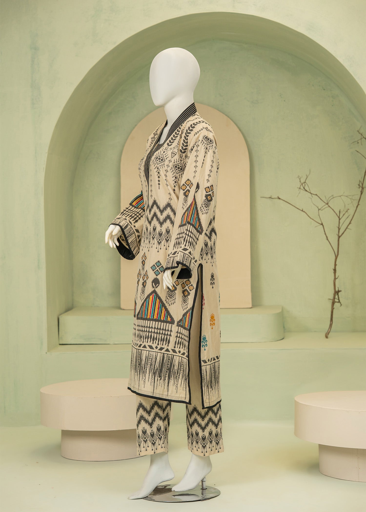 jacquard Co Ord Sets in Black, beige