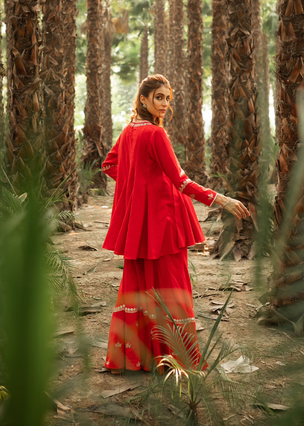 slub khaddar Sharara in Red