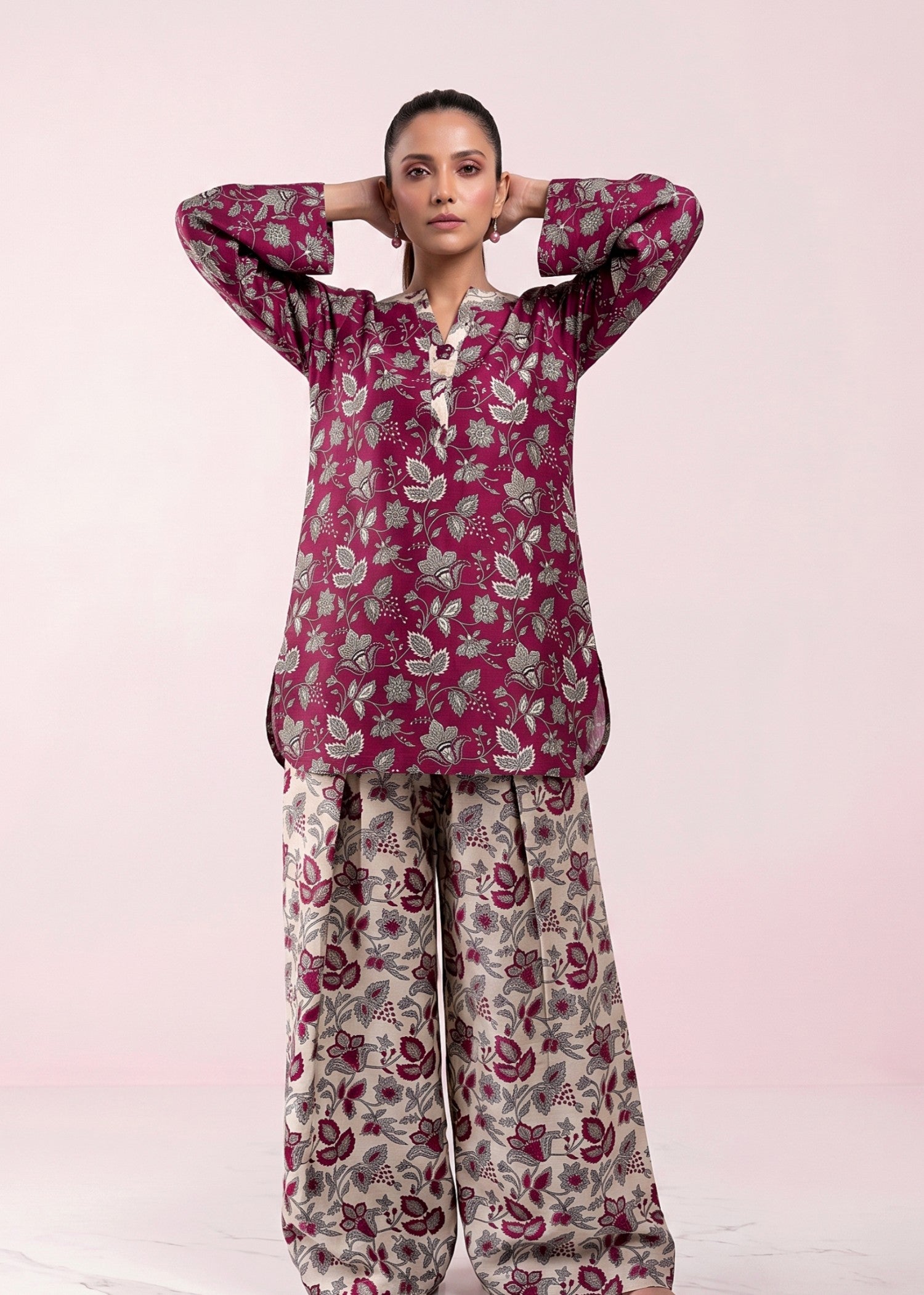 raw silk Kurta Set in Blush red