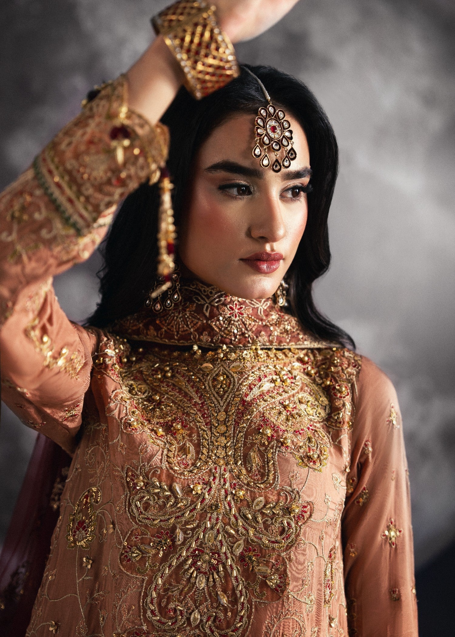 silk Lehenga in Salmon