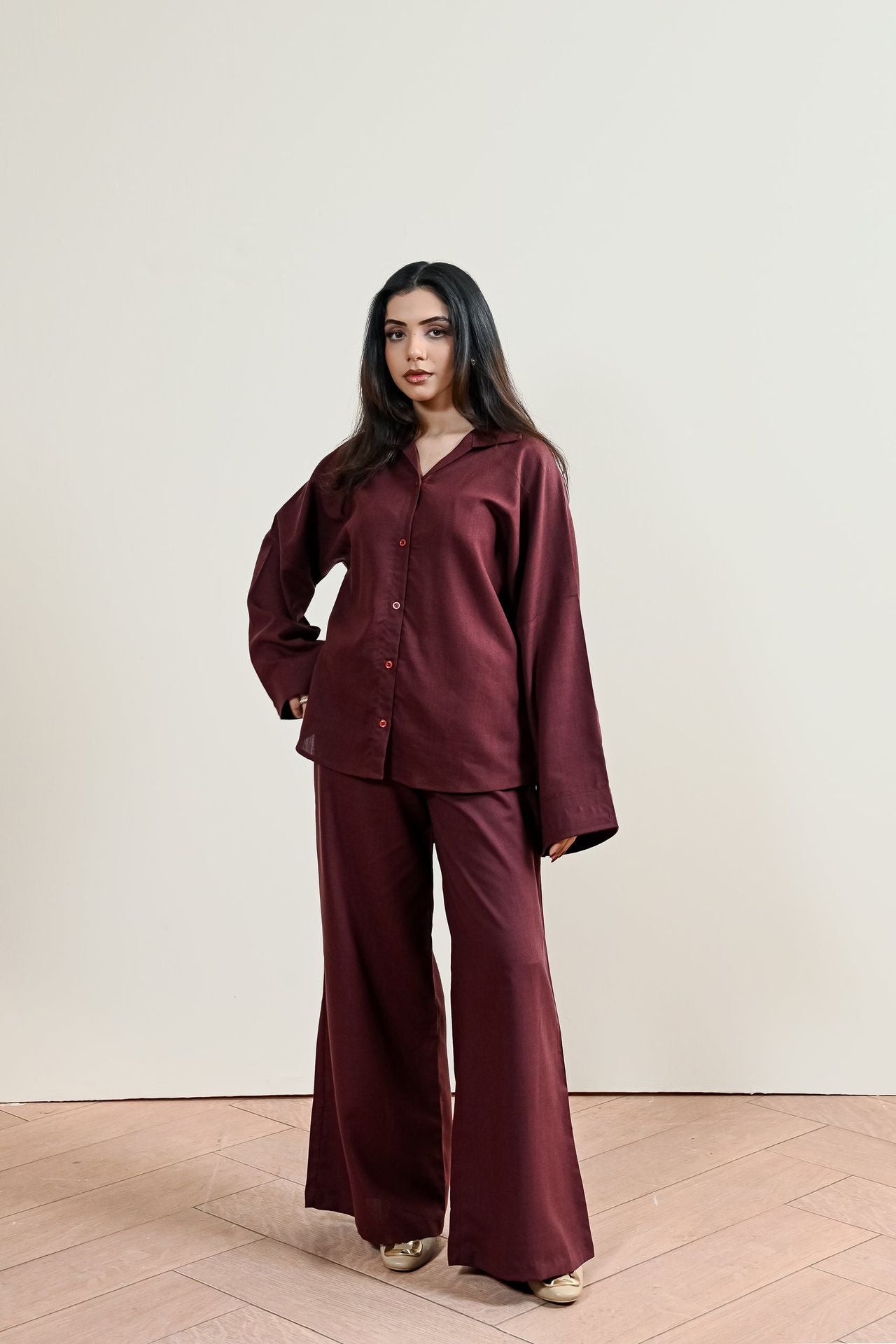 linen Top in Maroon
