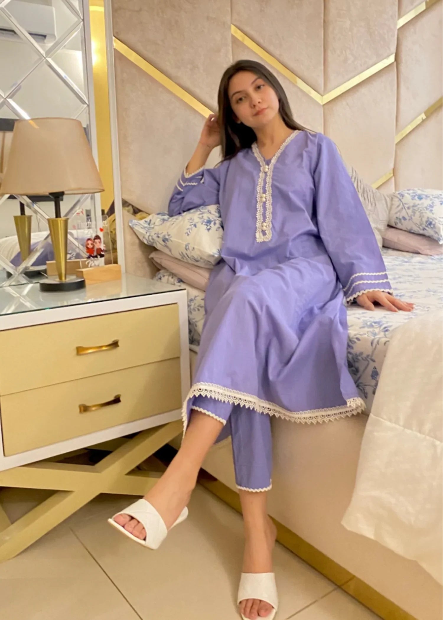 cotton Kurta Set in Purple mountain majesty