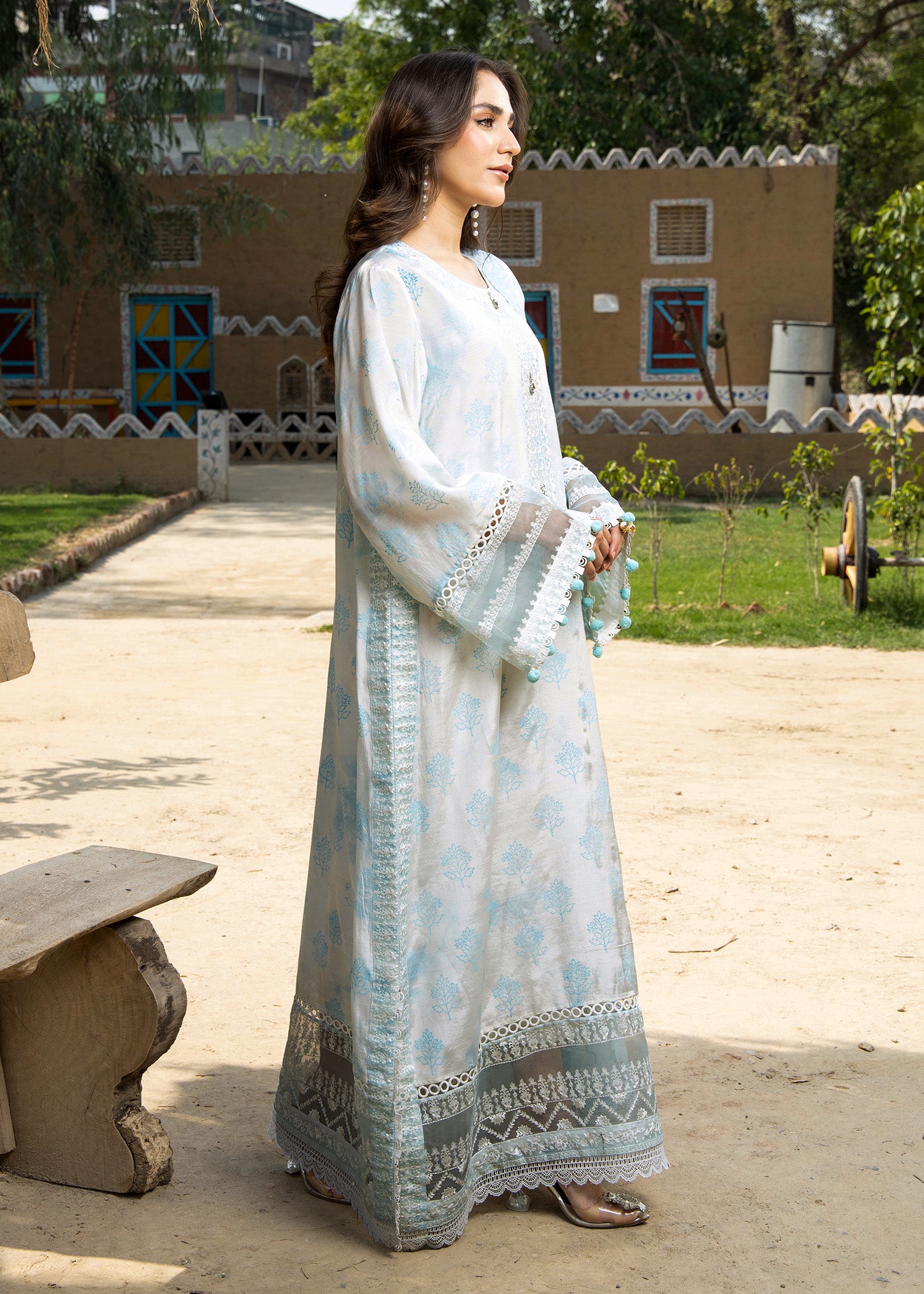 cotton silk Kurta Set in Ice blue