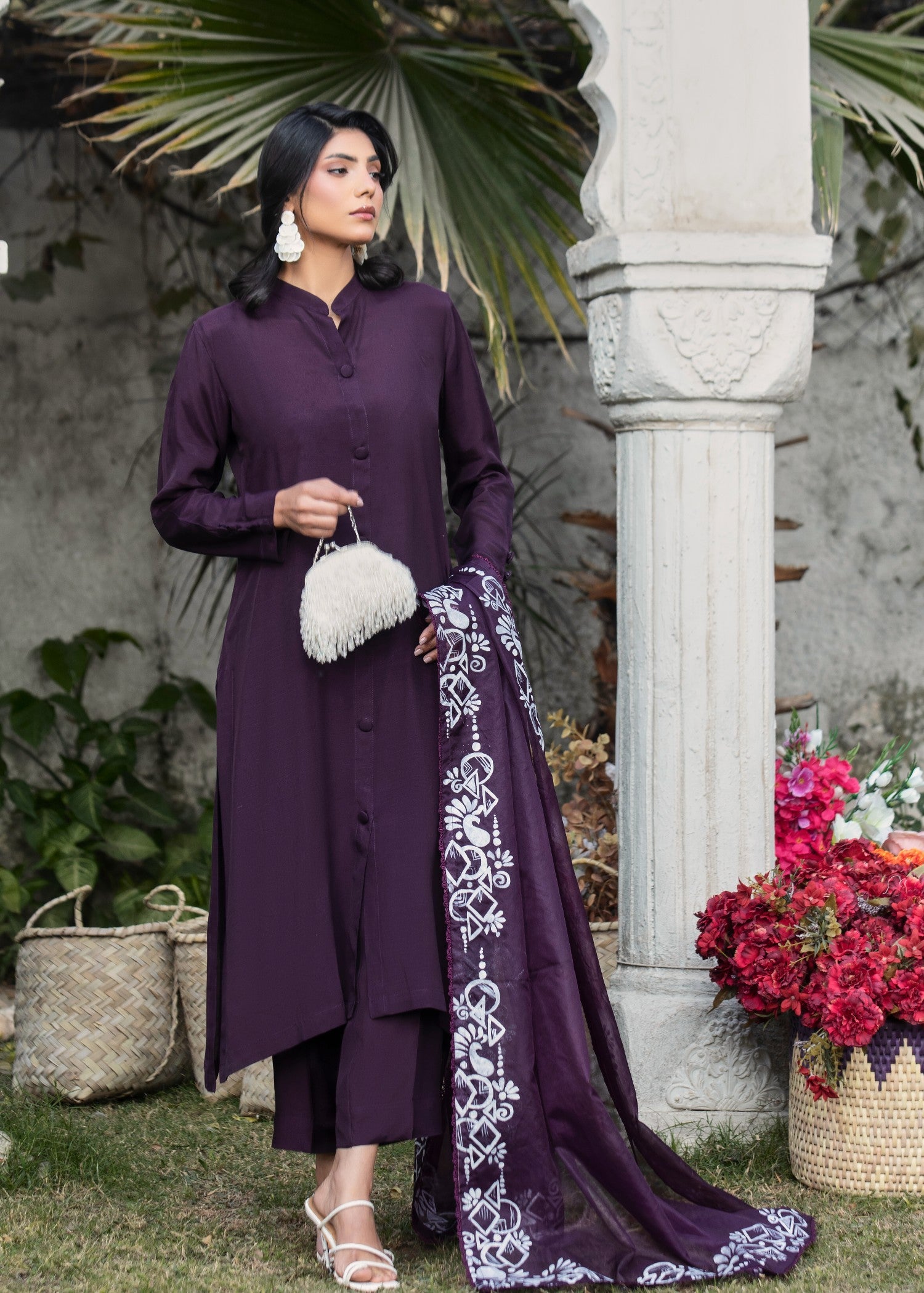 tussar silk Kurta Set in Plum