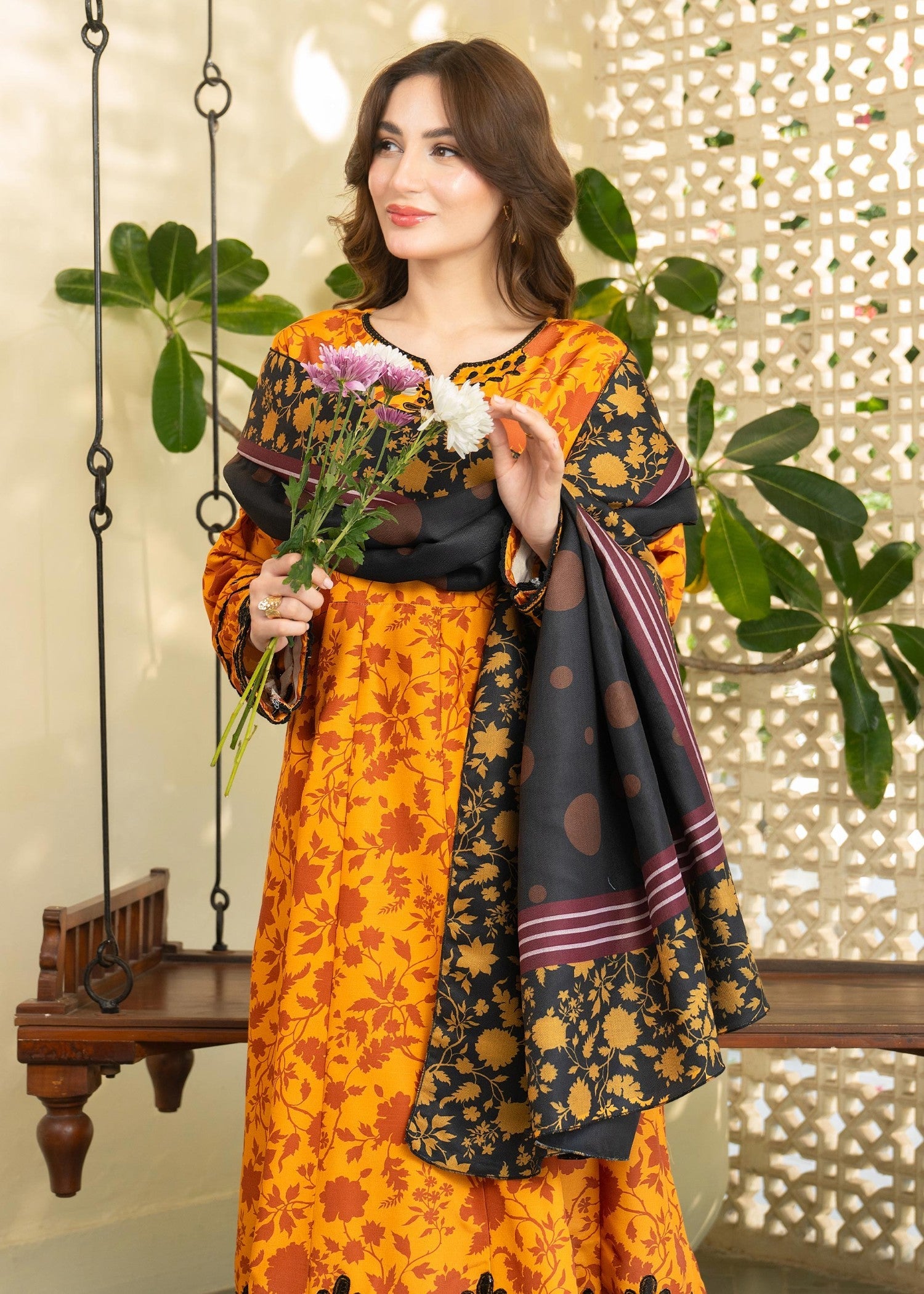 khaddar Gown in Multi