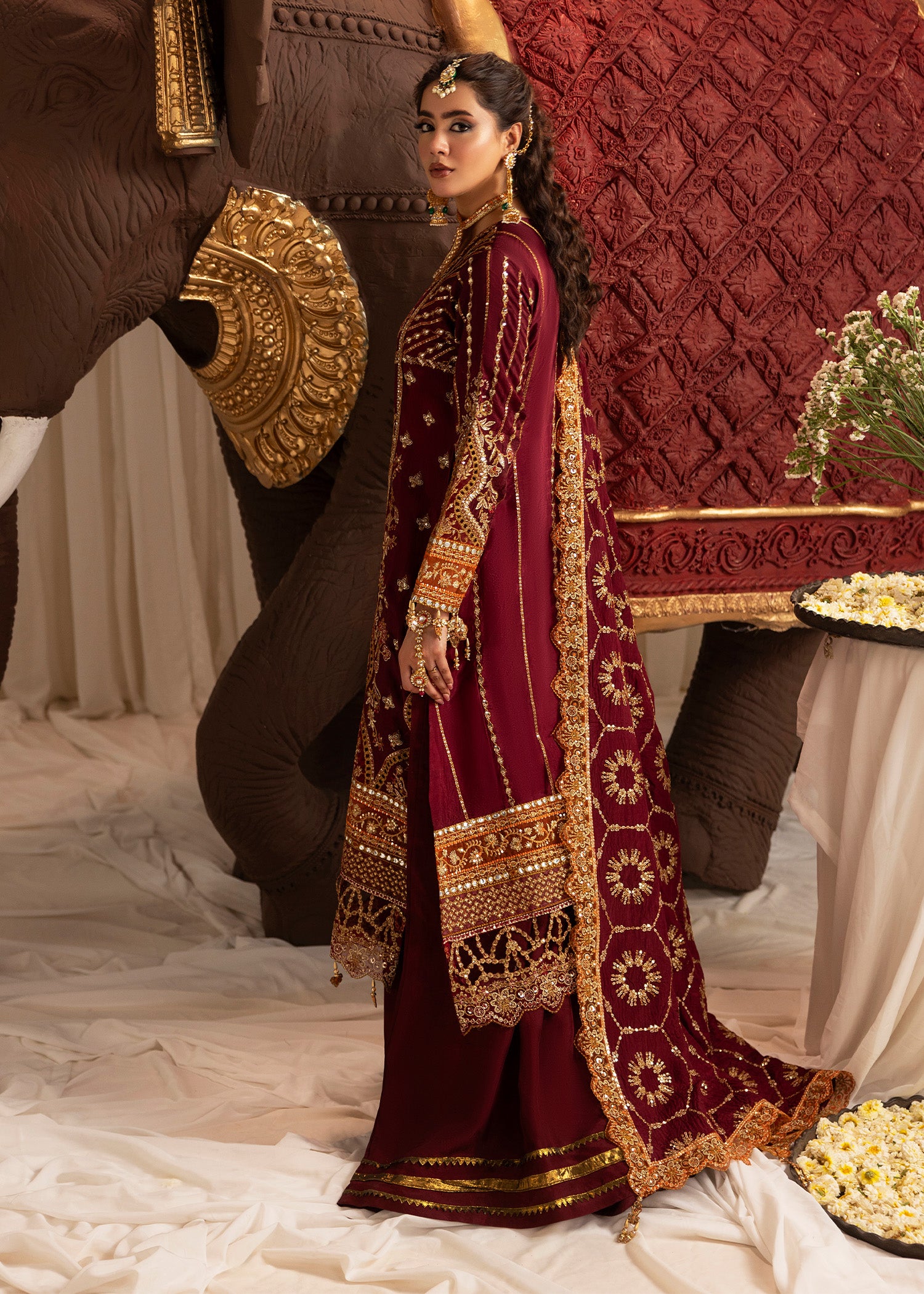 tussar silk Sharara in Maroon