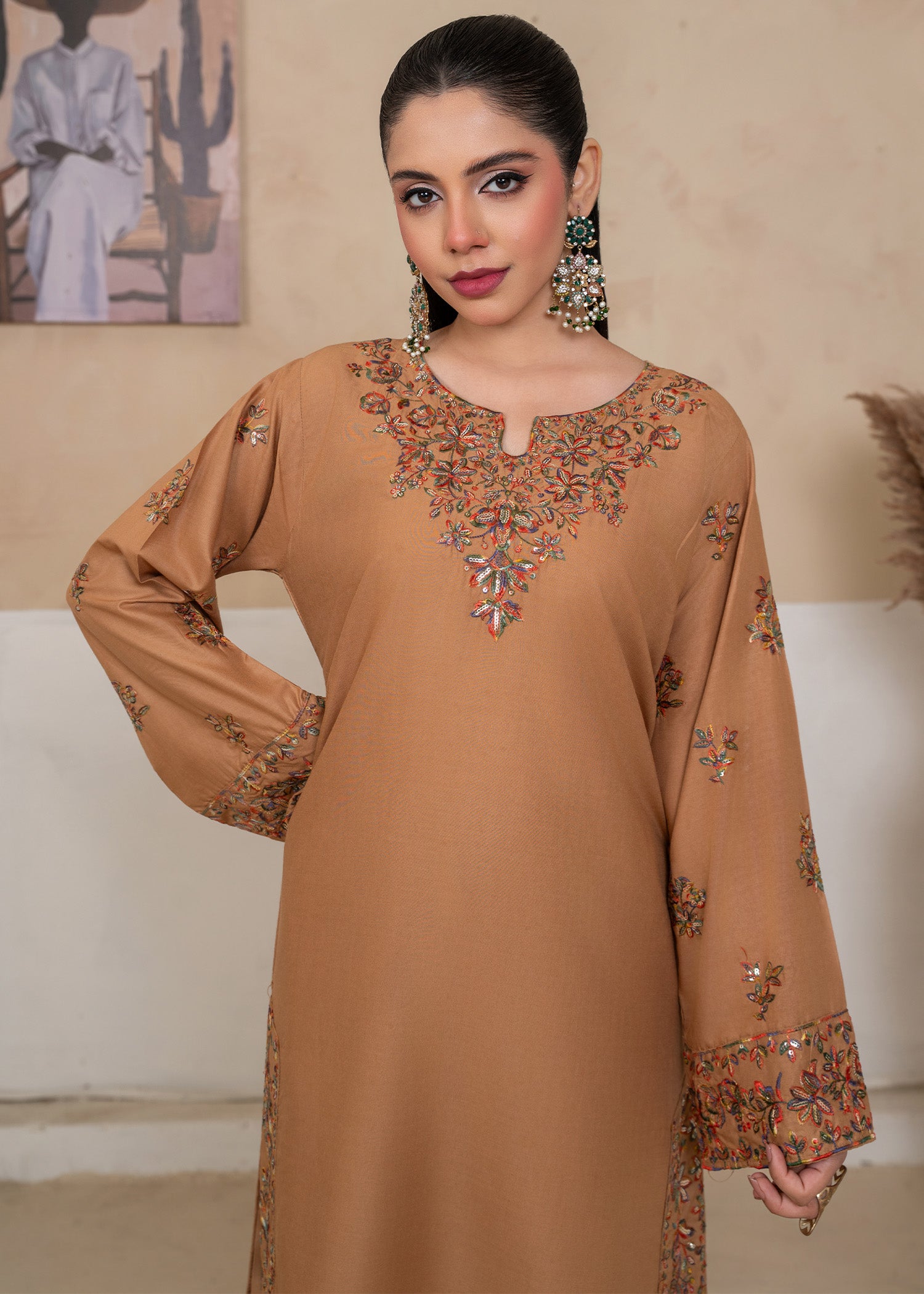 linen Kurta Set in Earth brown