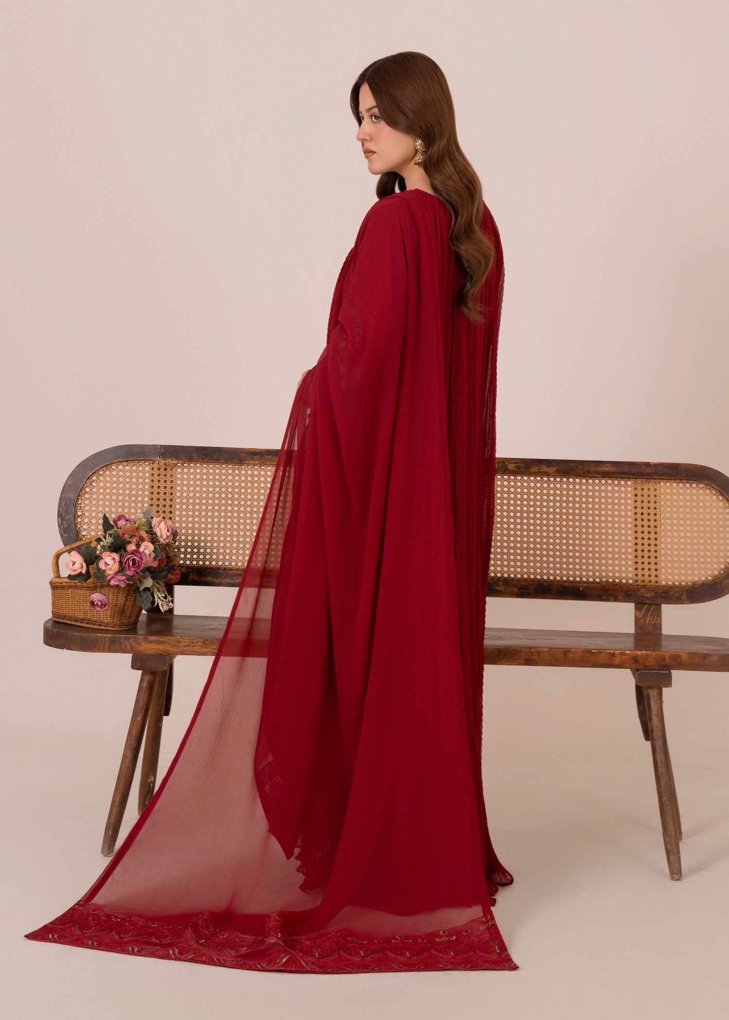 chiffon Pishwas in Spicy red