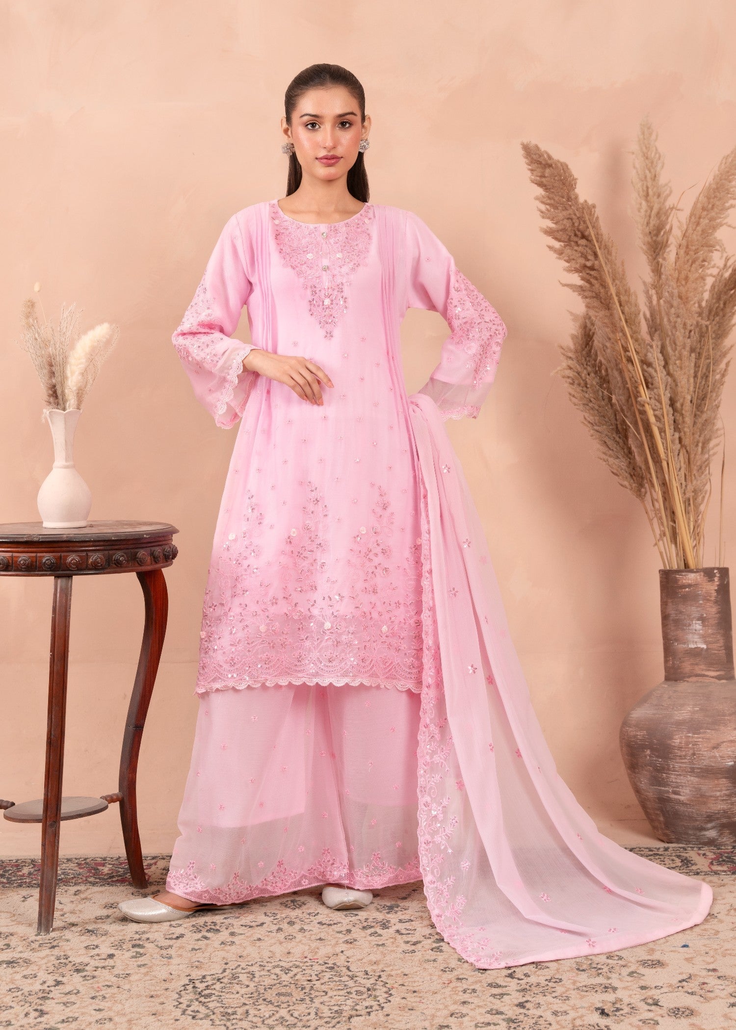 chiffon Pishwas in Pink