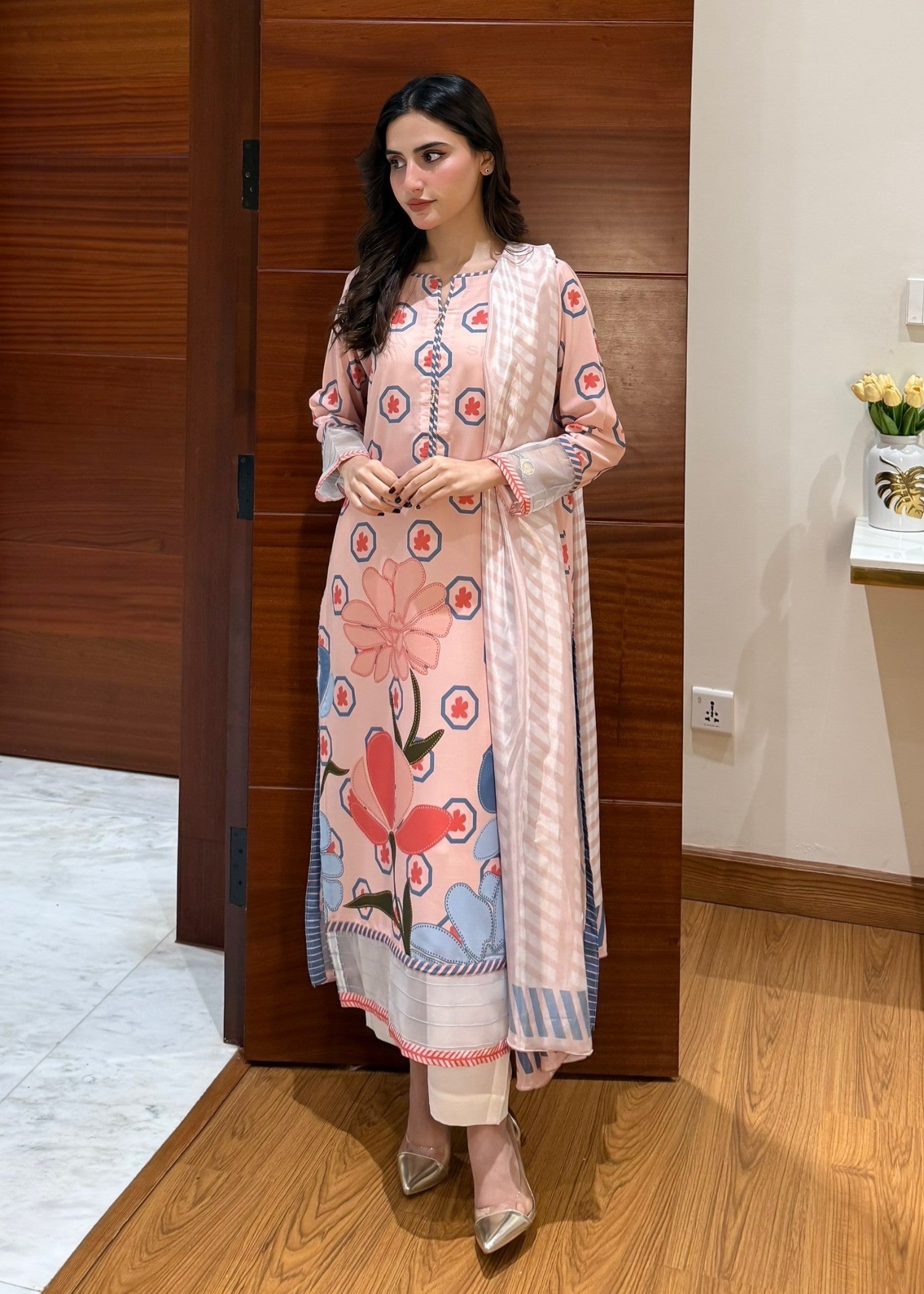 crepe silk Kurta Set in Blush pink