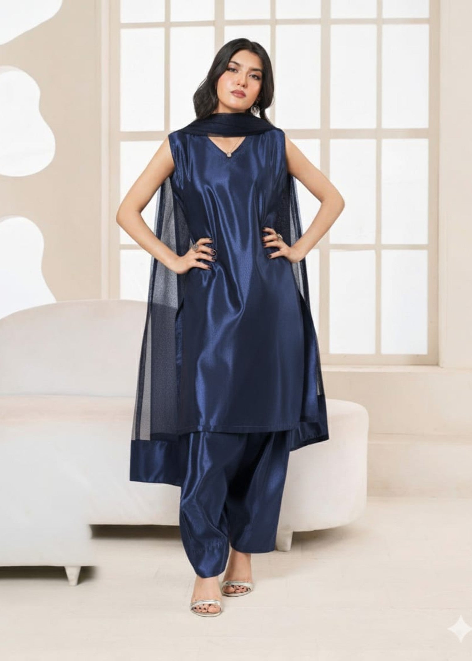 kattan silk Kurta Set in Dark blue