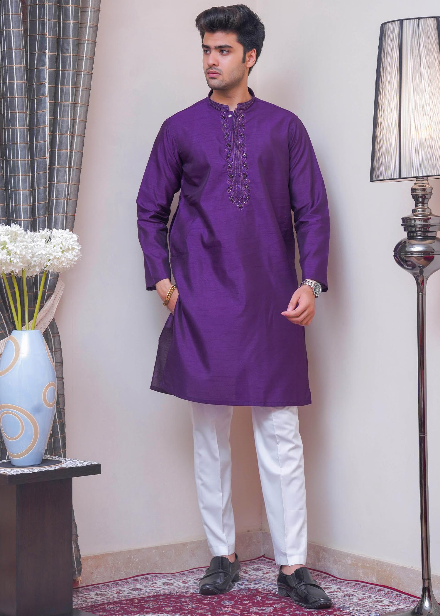 raw silk Kurta in Purple
