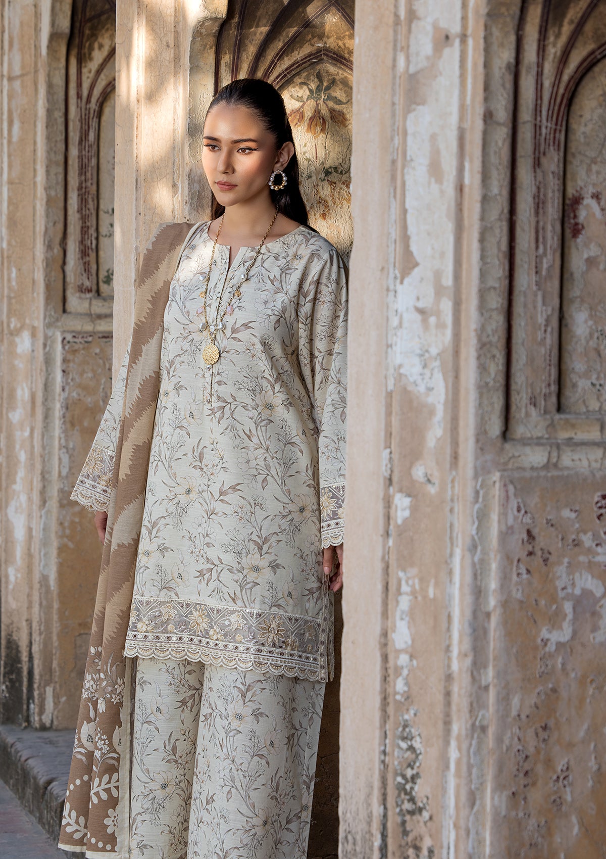 lawn Kurta Set in Cream
