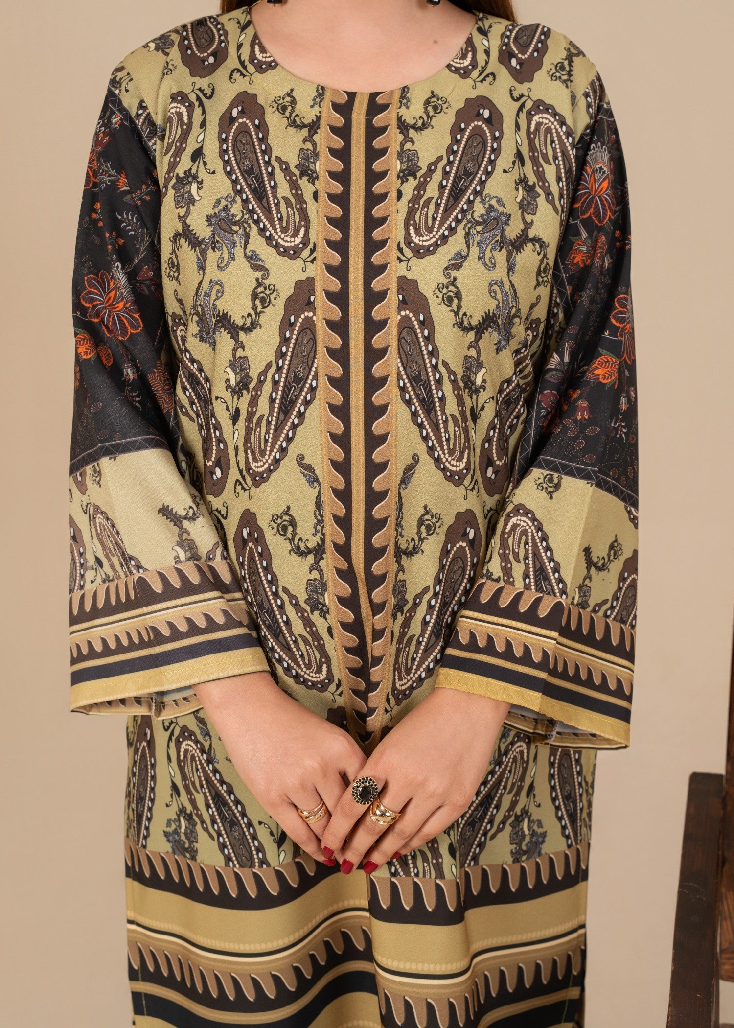 silk crepe Kurta Set in Olive green