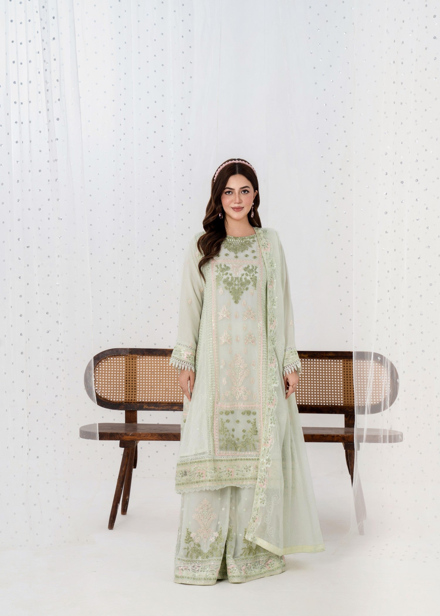 pk crinkle chiffon Kurta Set in Mint green