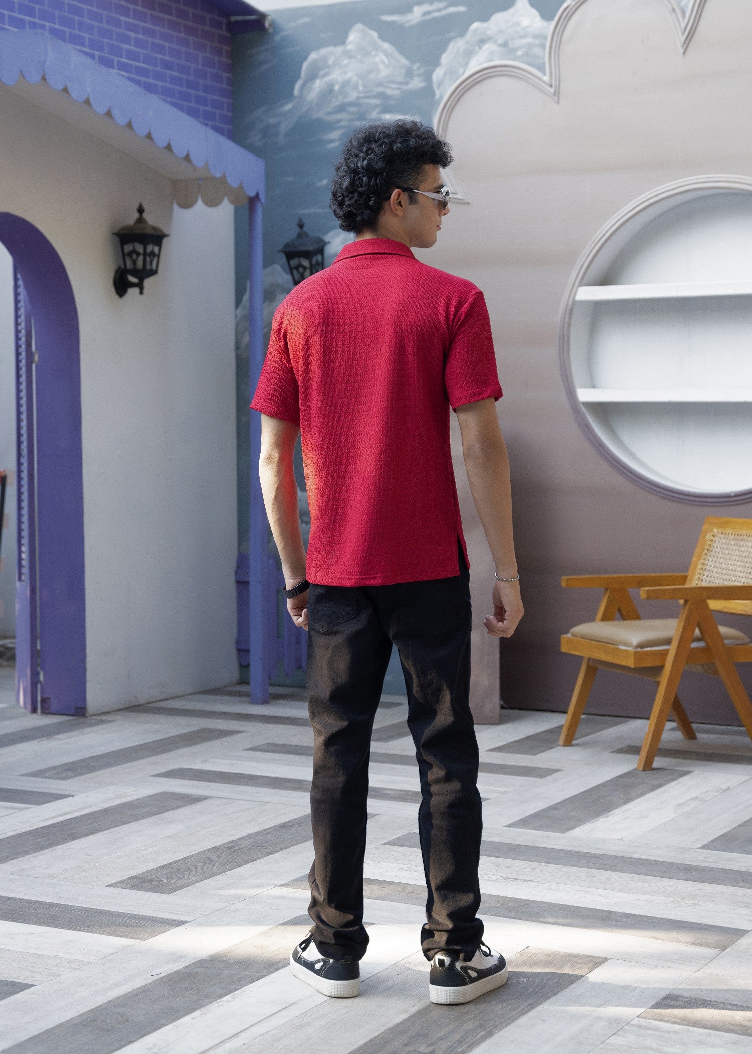 cotton Casual Shirt in Crimson, red