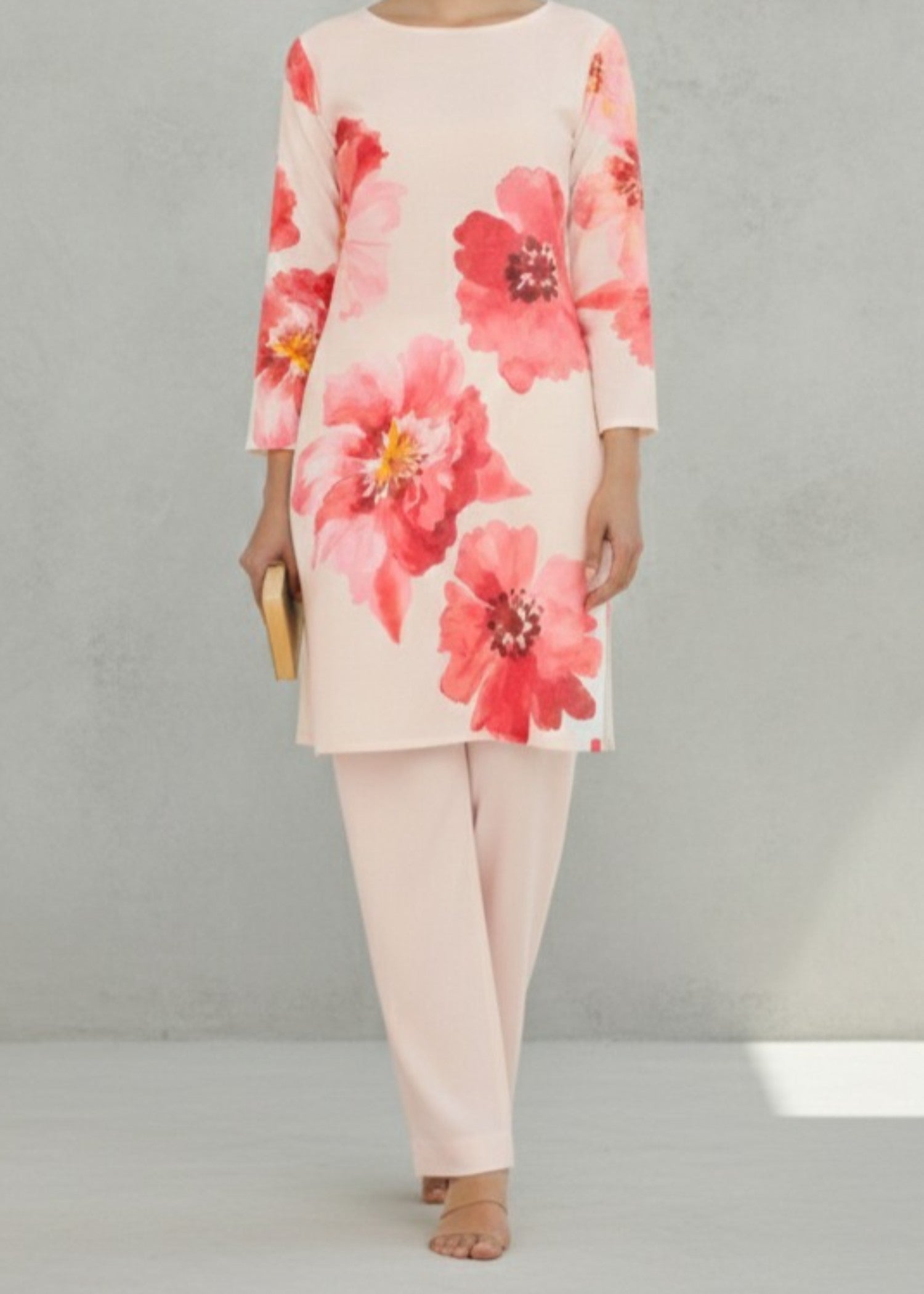 poly lawn Kurta Set in Blush pink