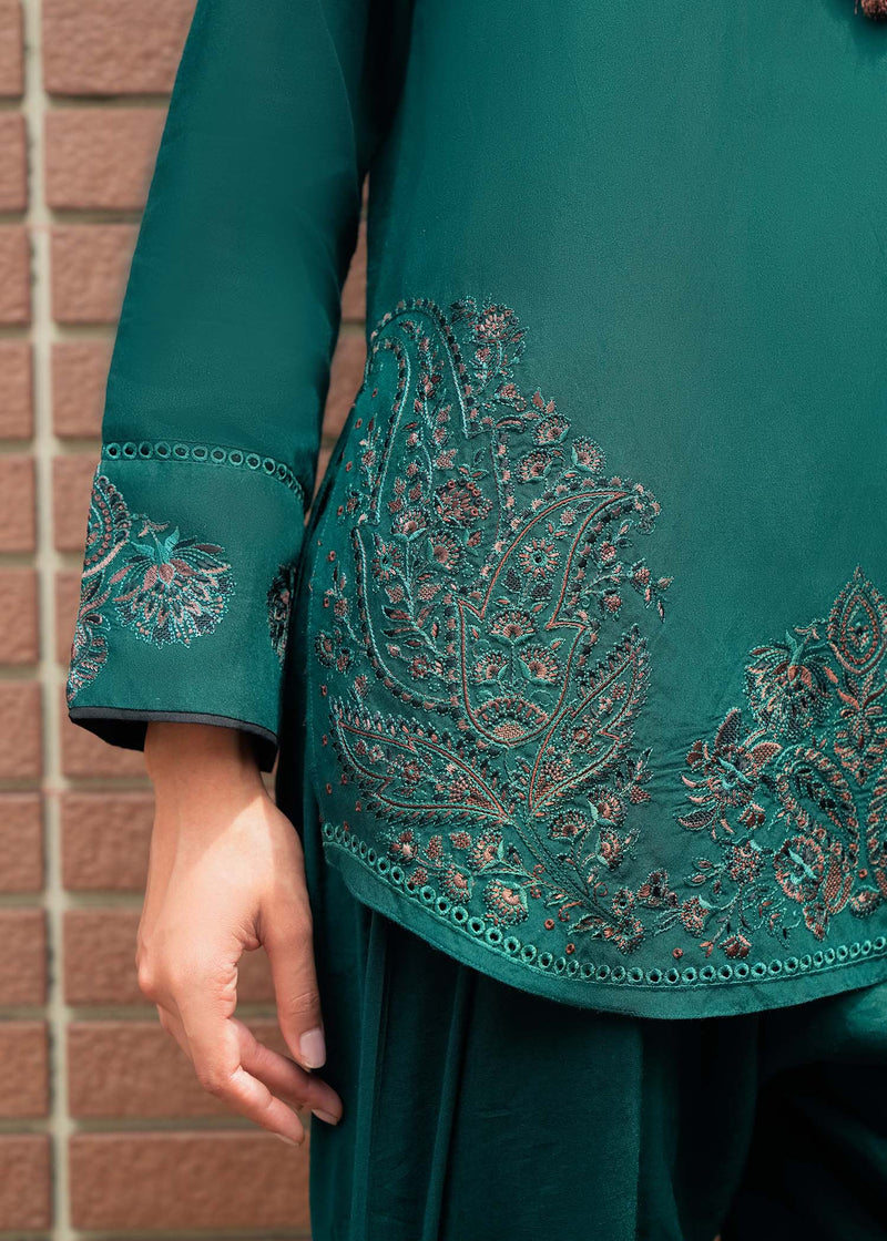 fine khaddar Kurta Set in Forest green