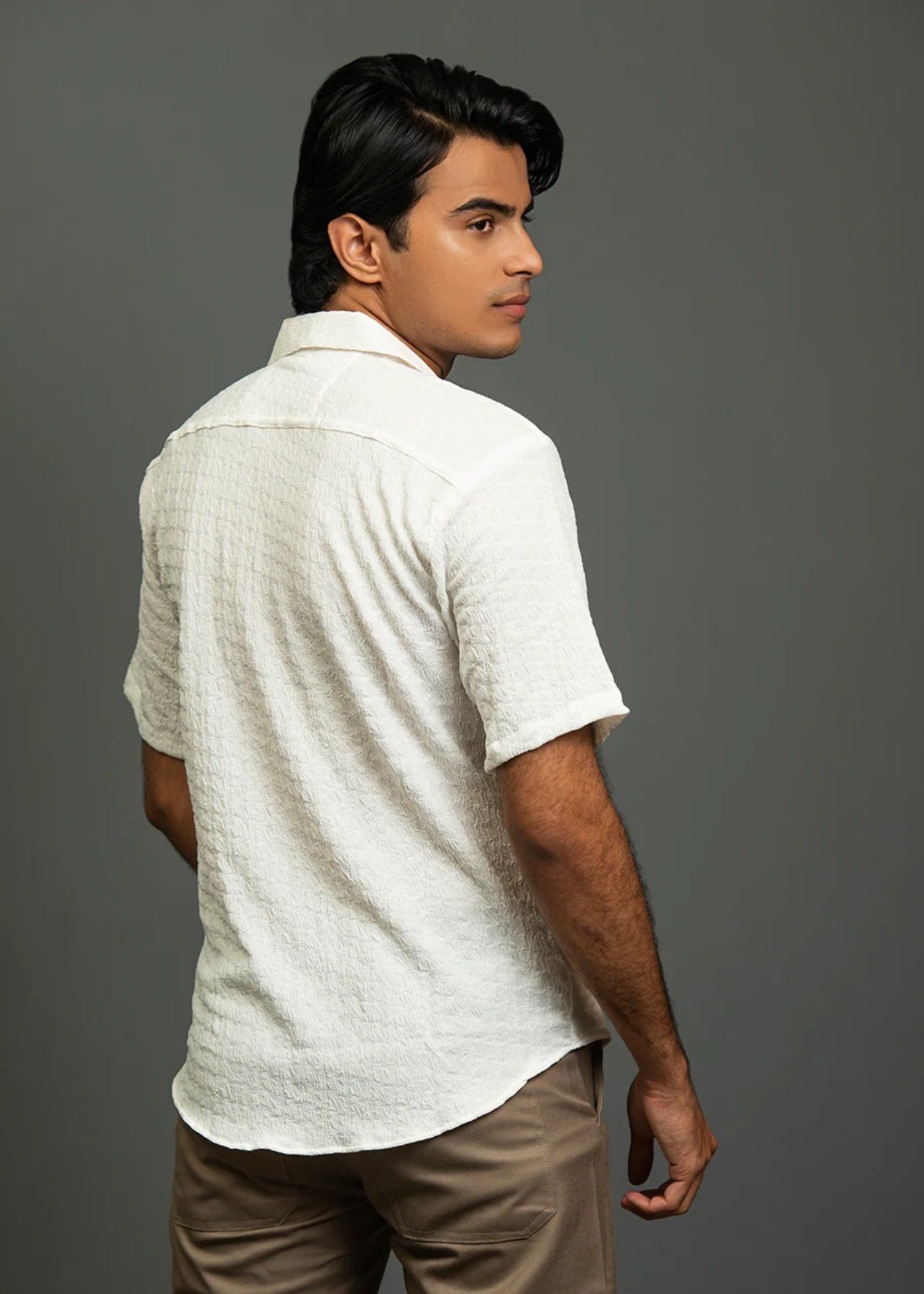 dobby Casual Shirt in White by Garb Galleria