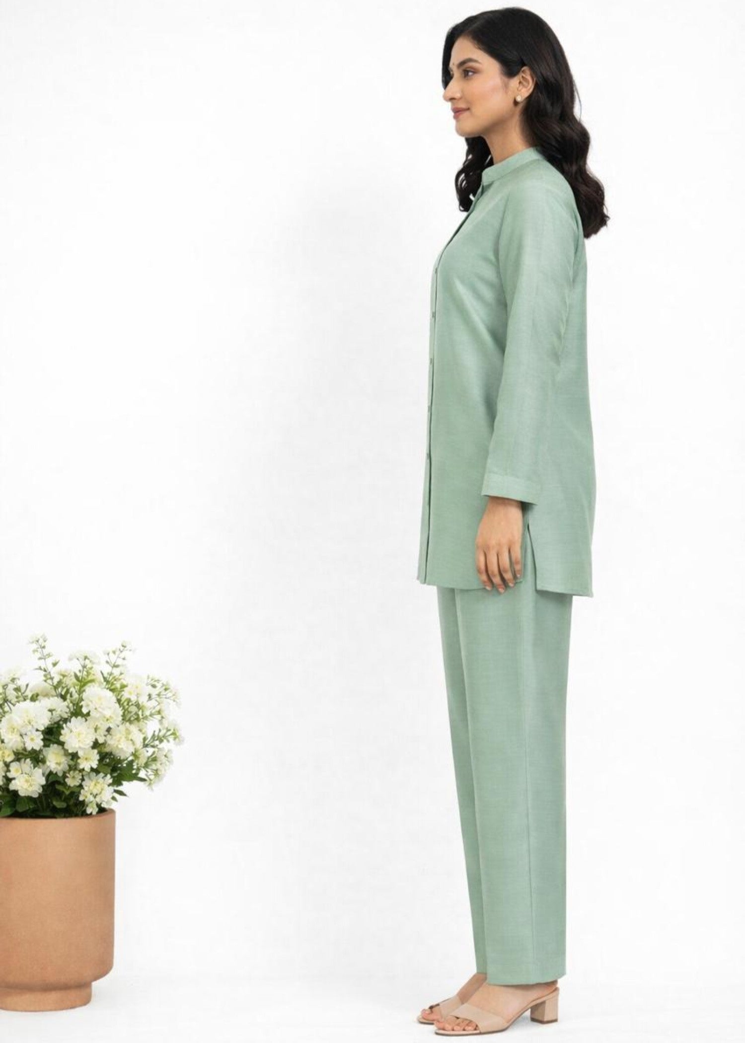 korean raw silk Co ord Sets in Emerald green