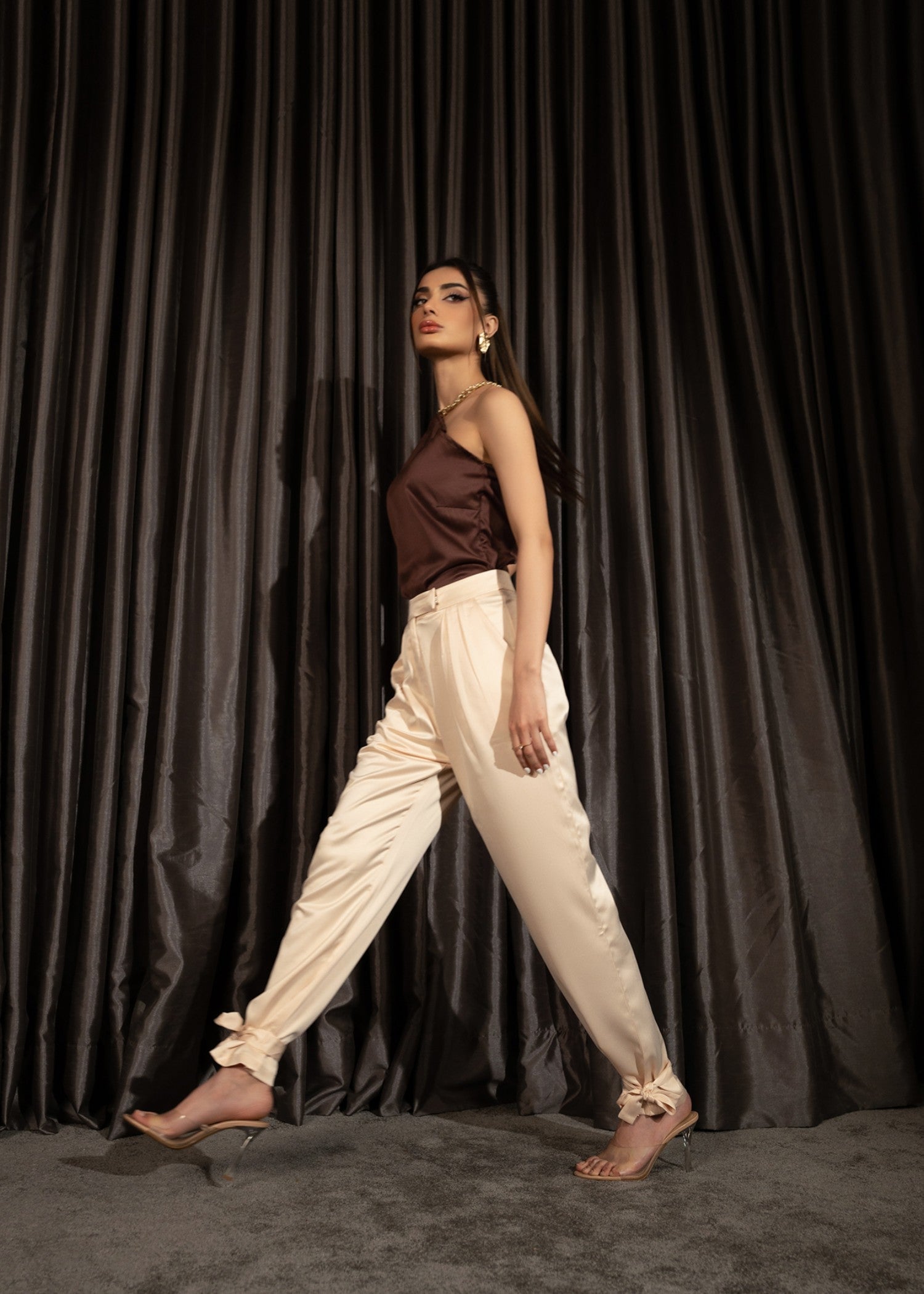 satin silk Pants in Ivory