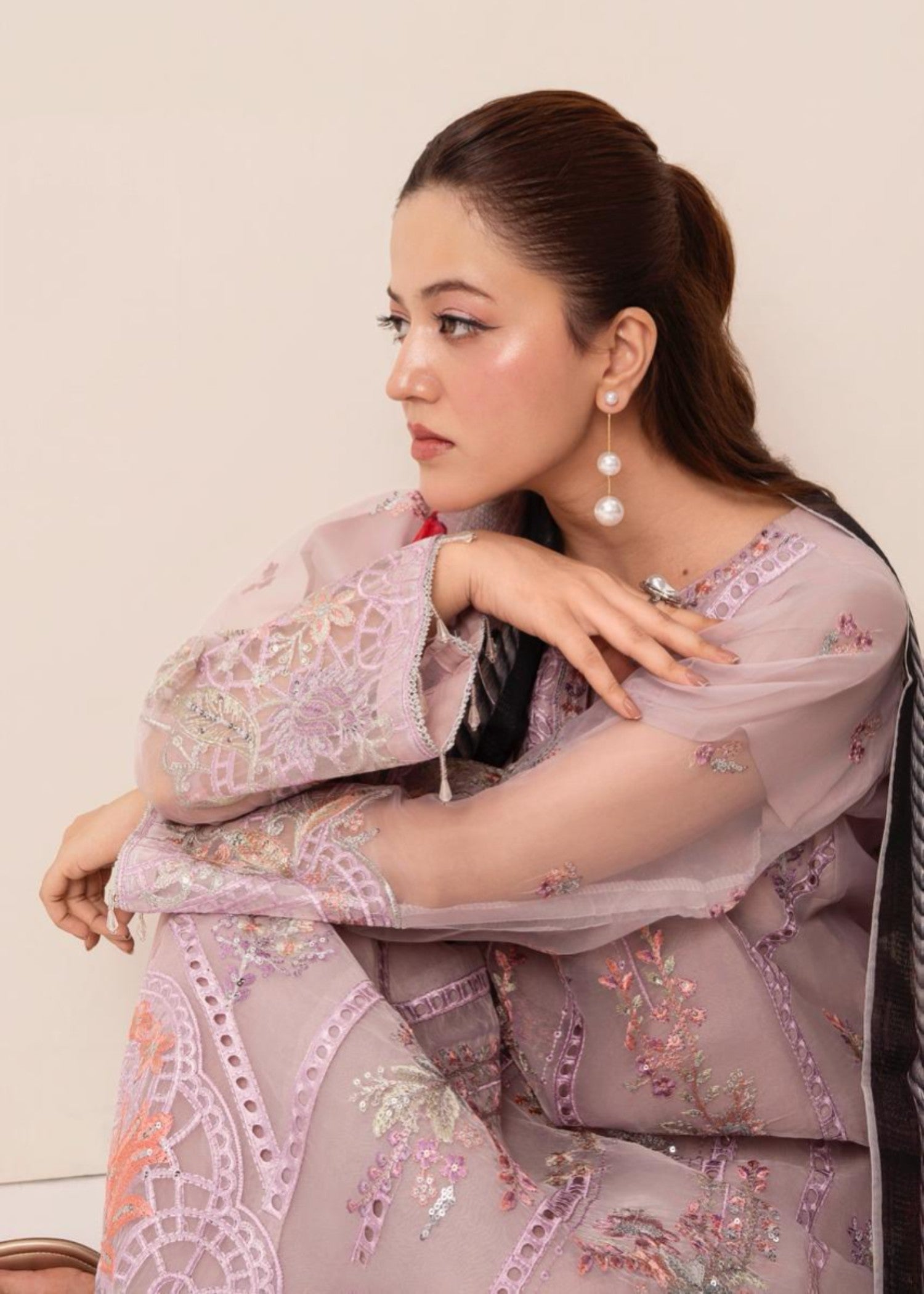organza Kurta Set in Lilac