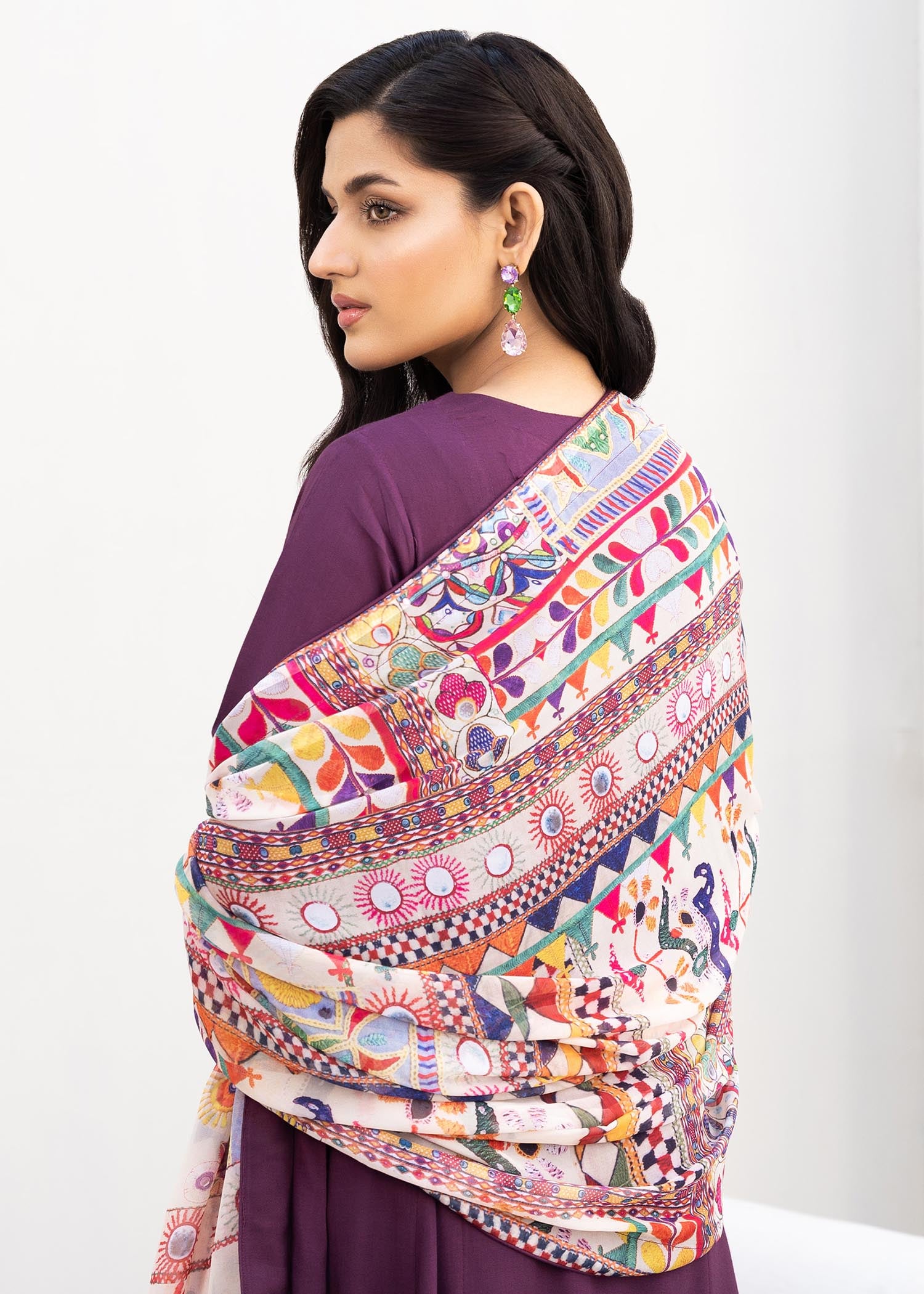linen Pishwas in Purple