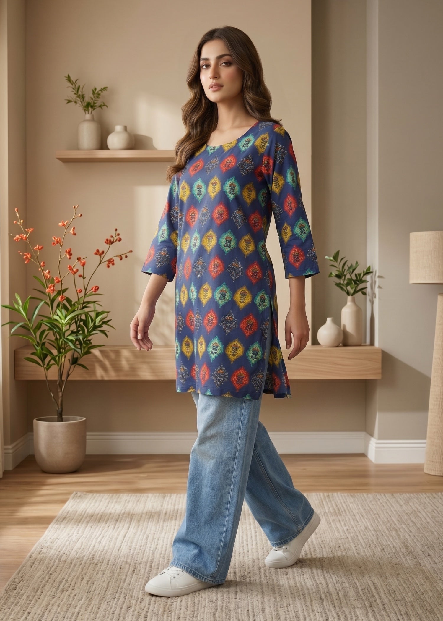lawn cotton Kurti in Navy blue