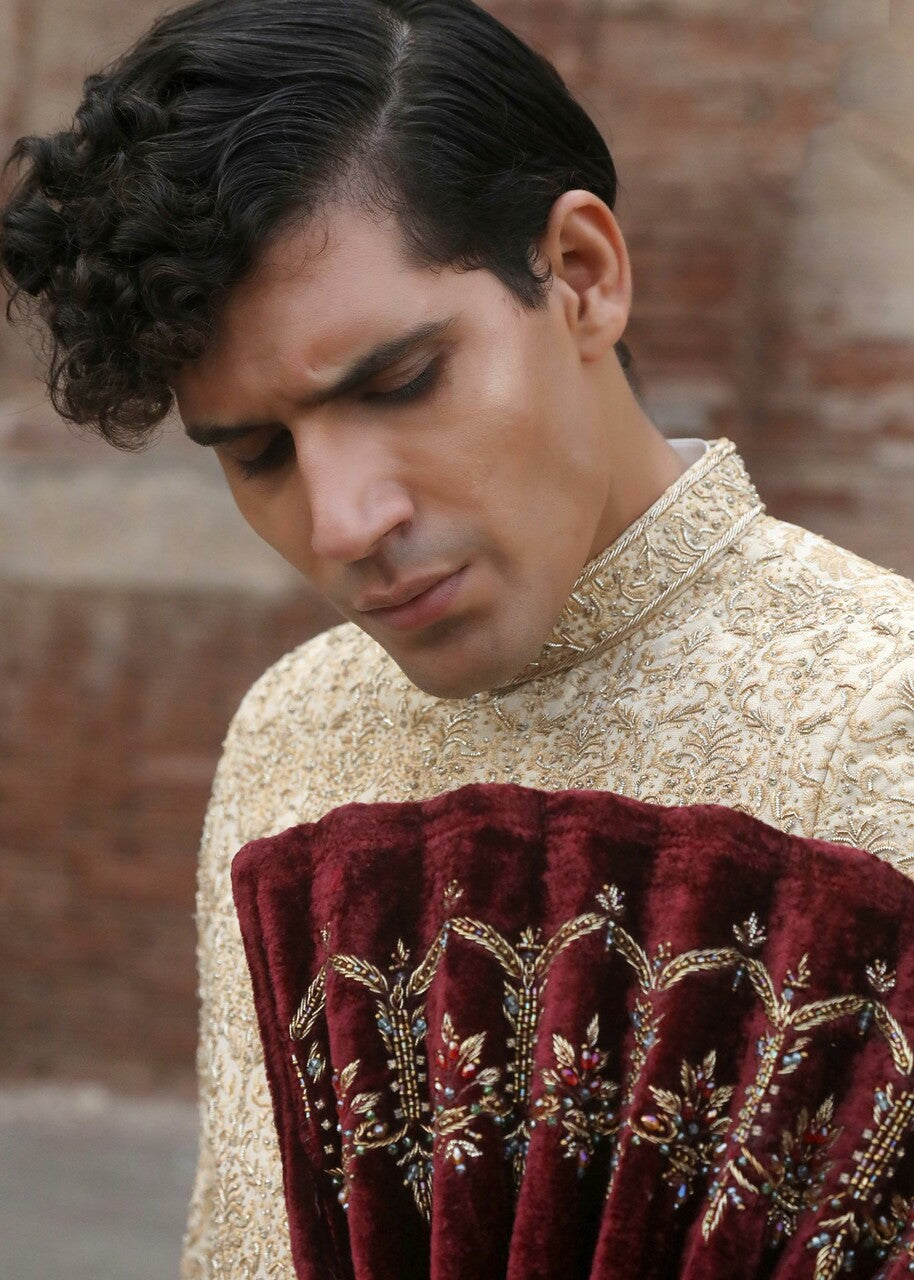 silk Sherwani in Cream