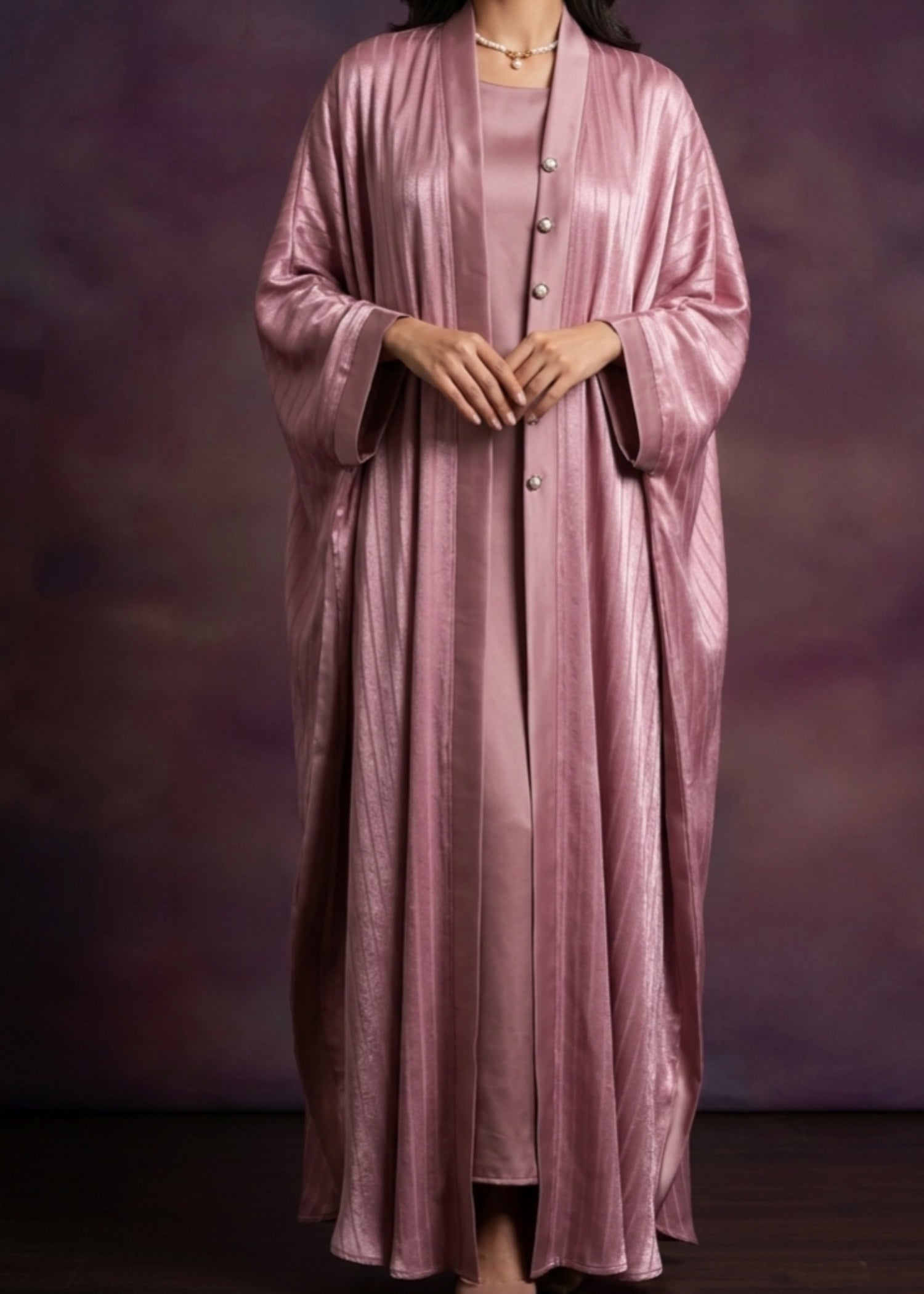 poly silk Abaya in Mauve pink