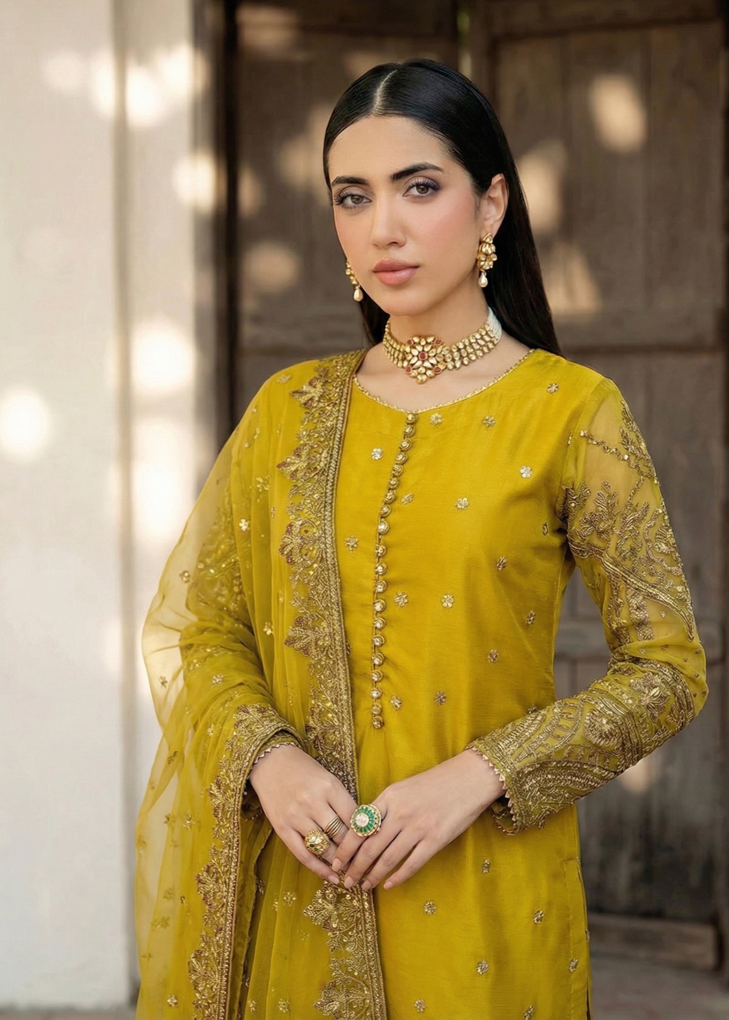 chiffon Kurta Set in Yellow green