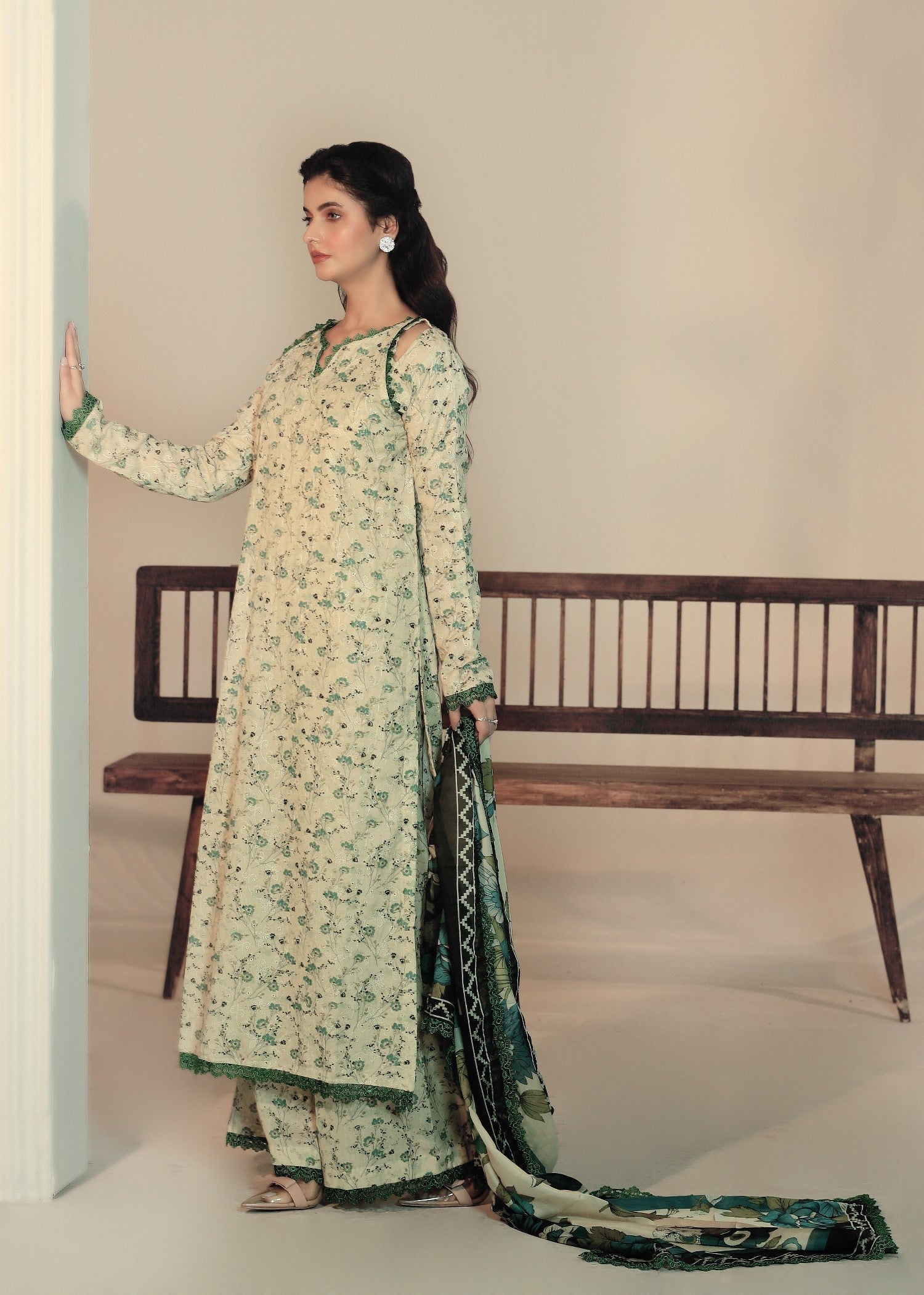 blended cambric Unstitched in Pistachio green