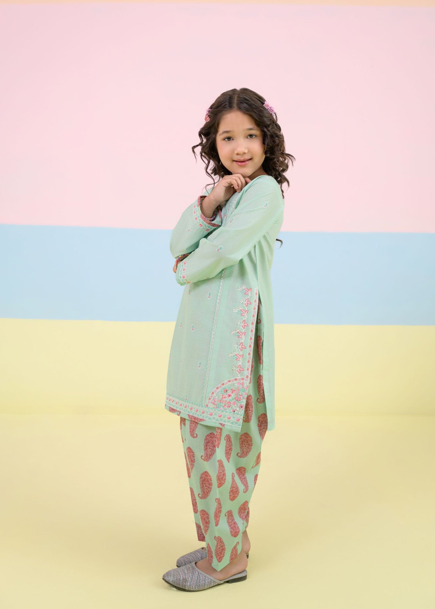 cotton Kurta Set in Pastel green