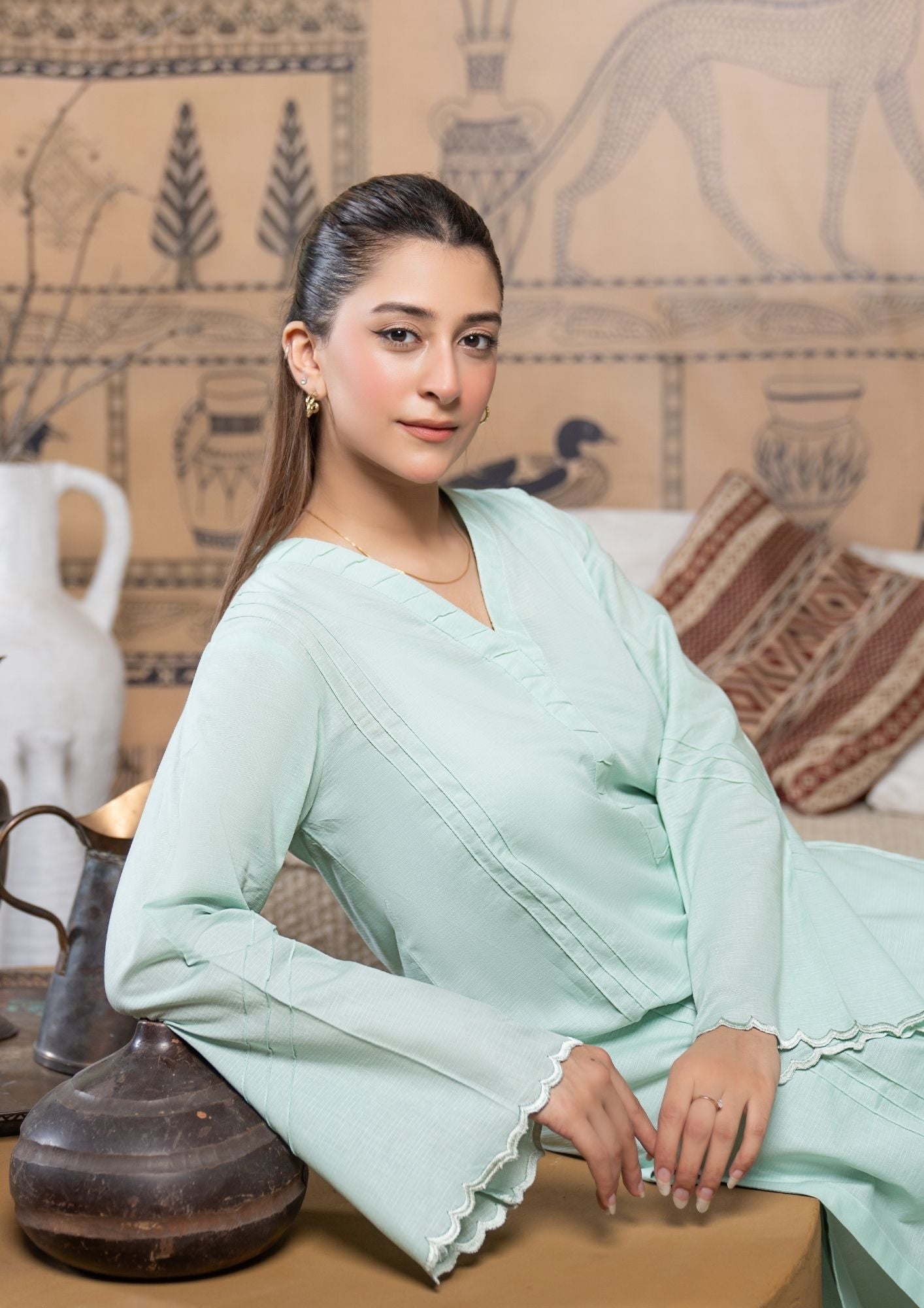 lawn cotton Co Ord Sets in Mint green