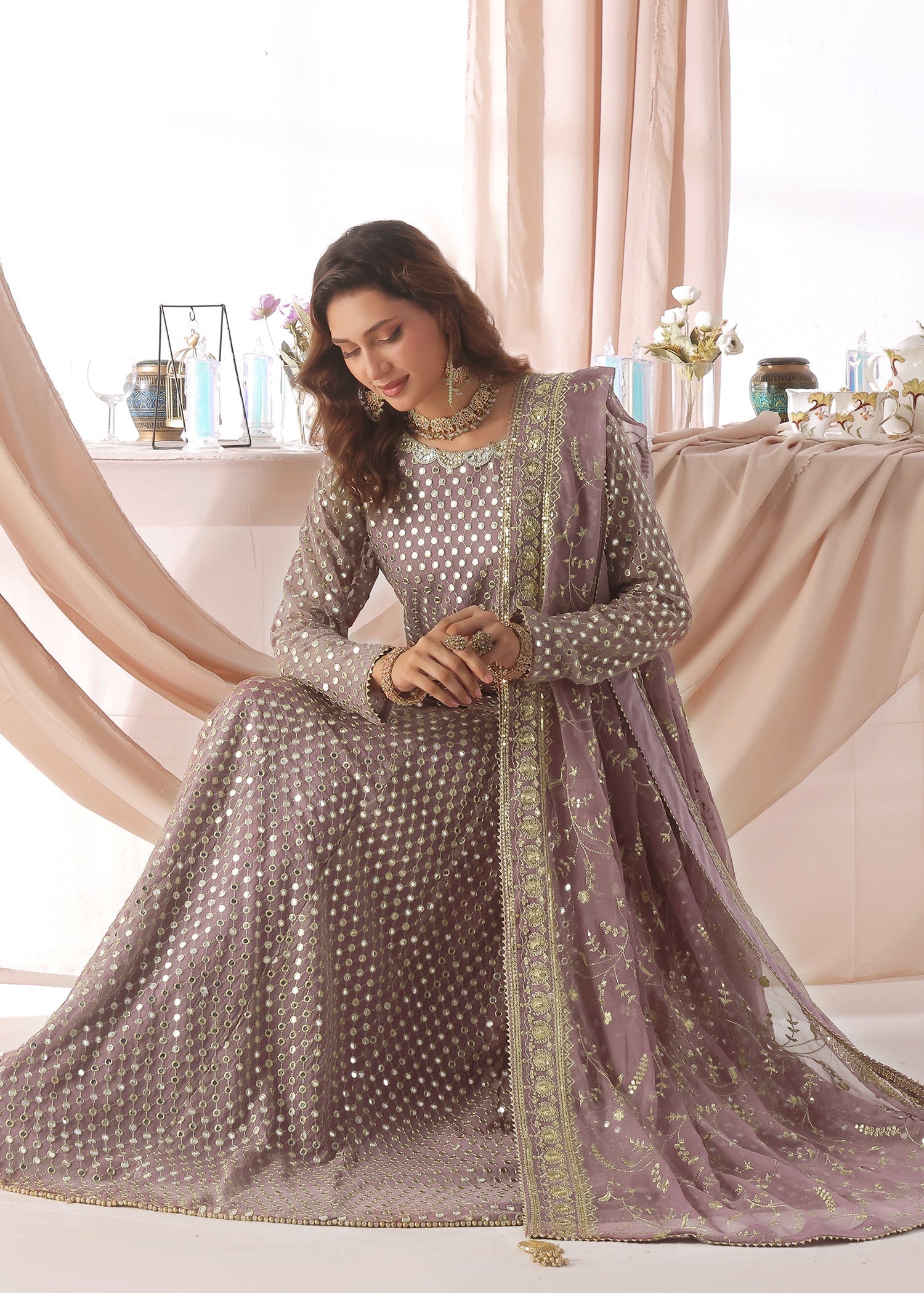 chiffon Lehenga in Mauve
