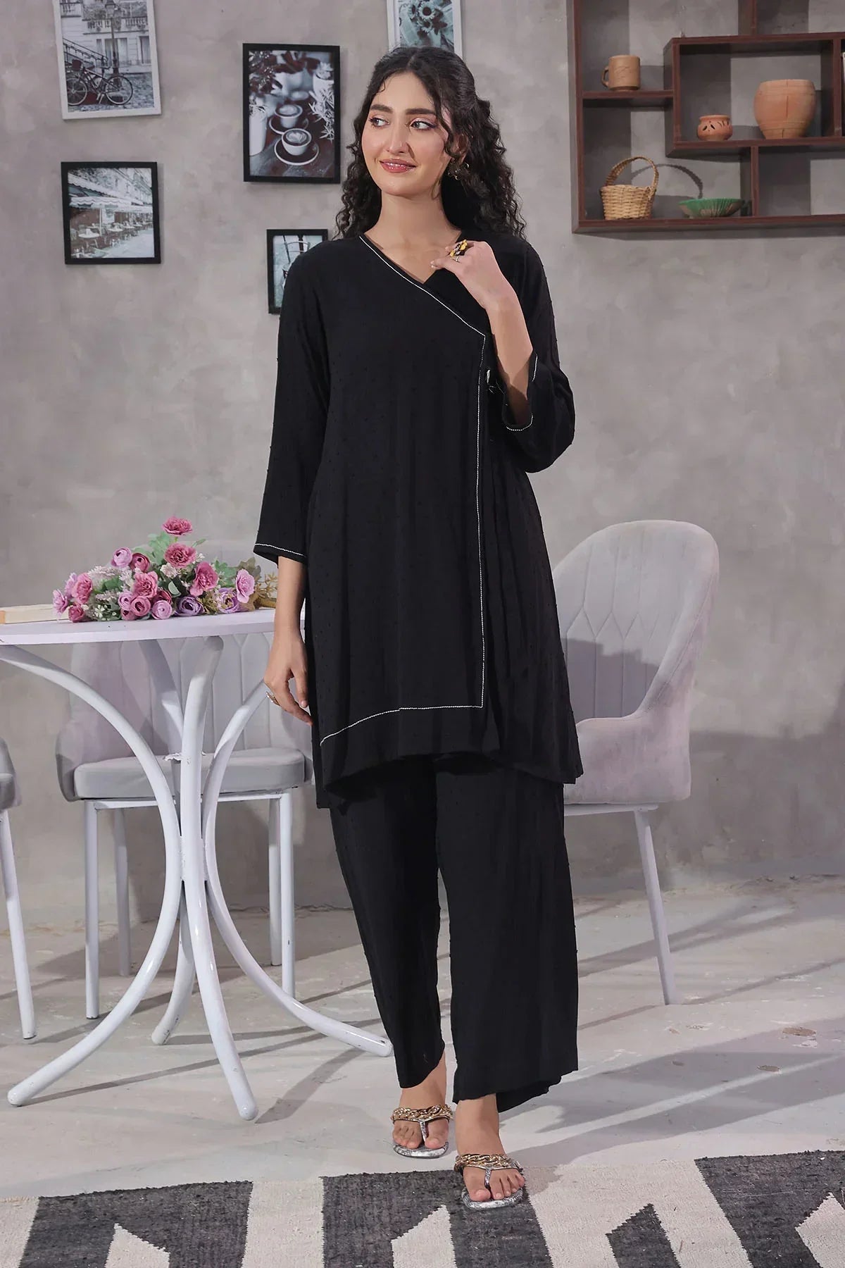 cotton Angrakha in Black