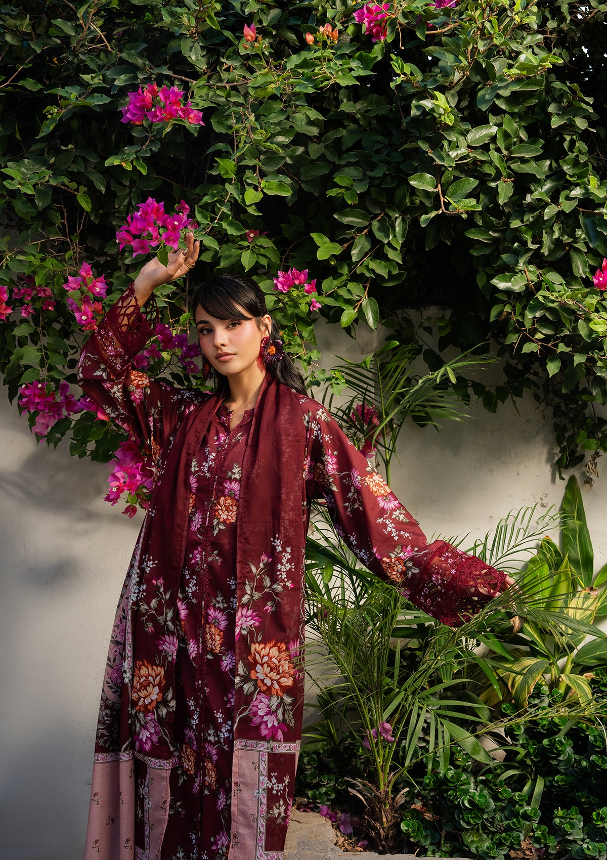 lawn Kurta Set in Blood red