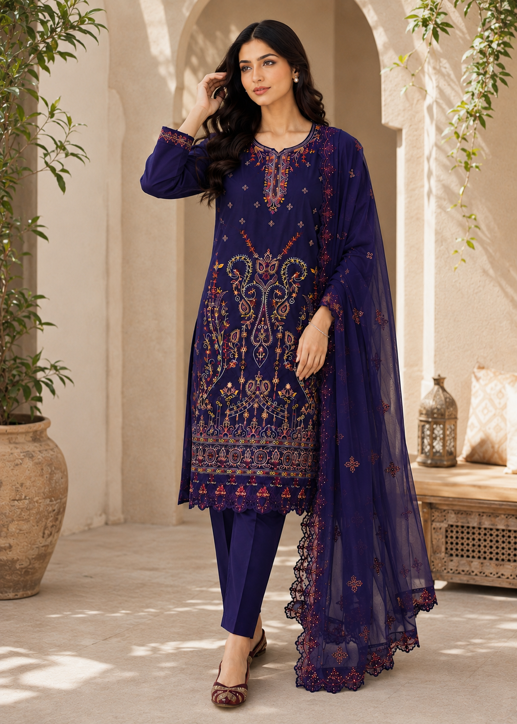 cotton Kurta Set in Purple heart