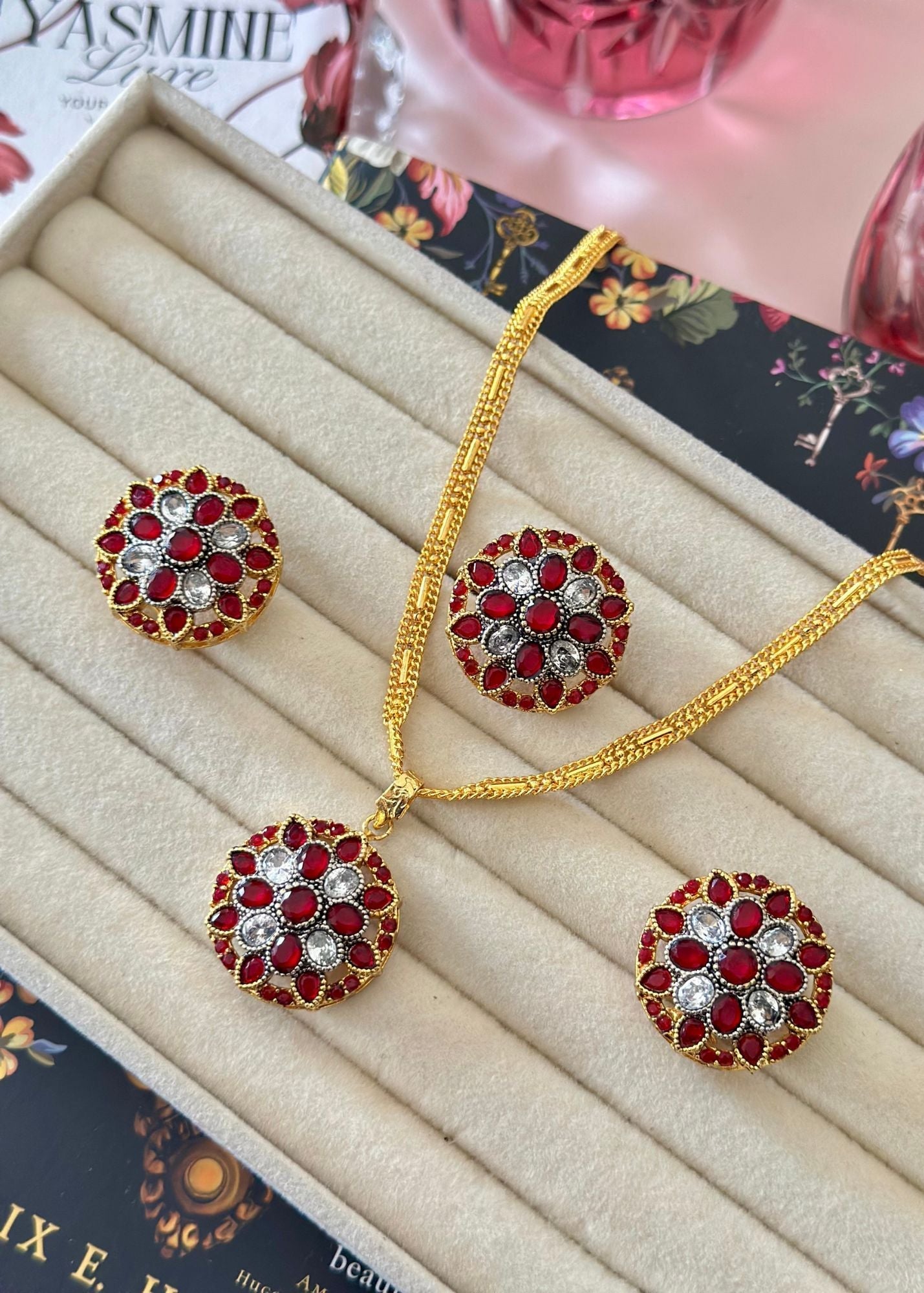 Jewelry Set in Ruby red Color by - Trendy Women Jewelry Set NMY2782