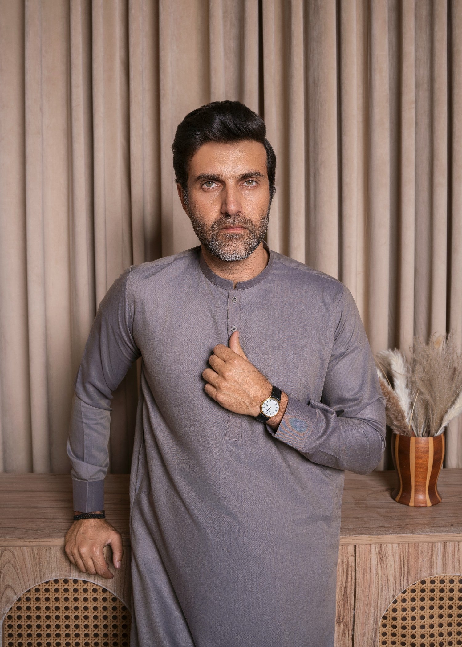 wash & wear Shalwar Kameez in Grey by Safari Club