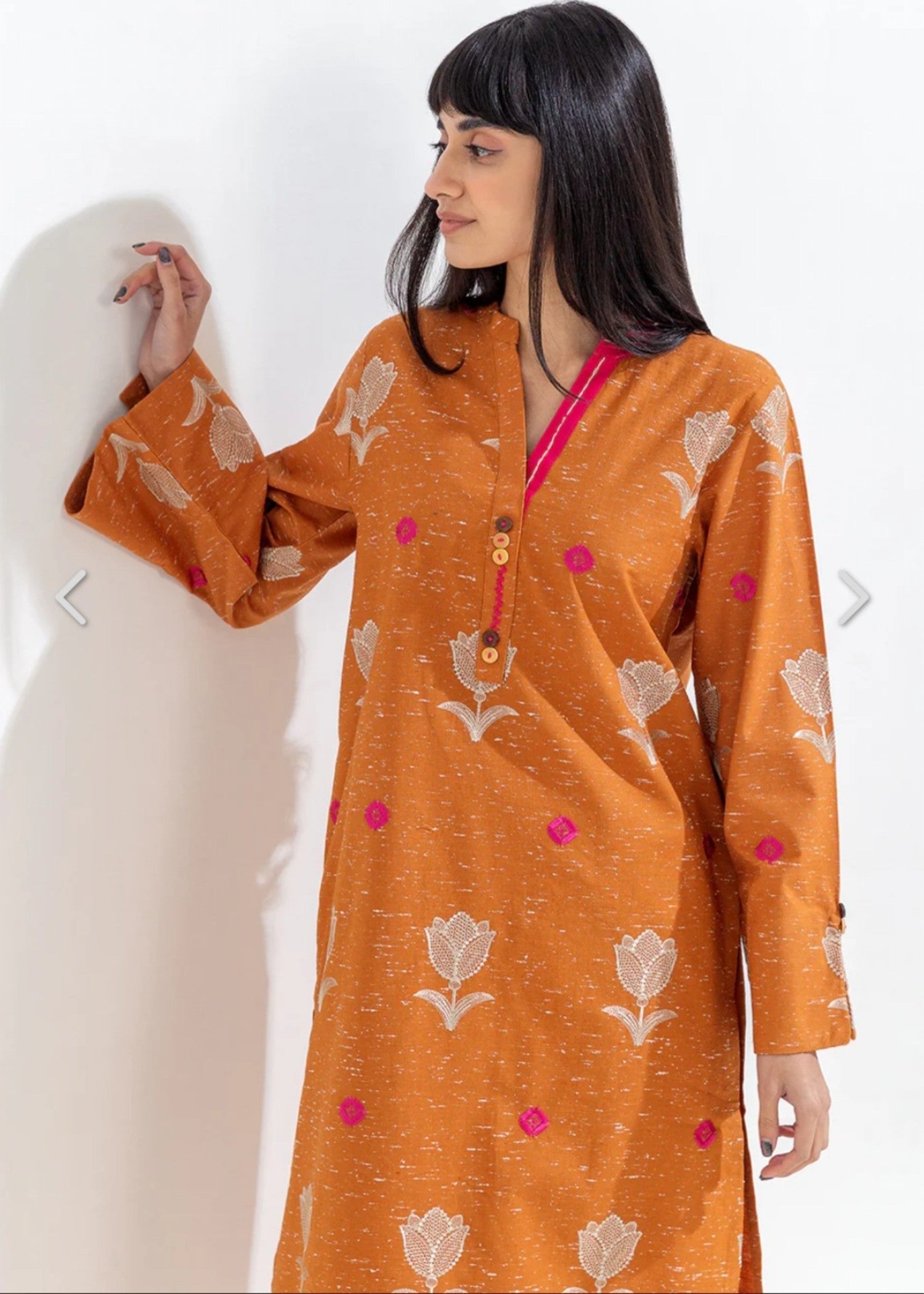 khaddar Kurta Set in Caramel brown