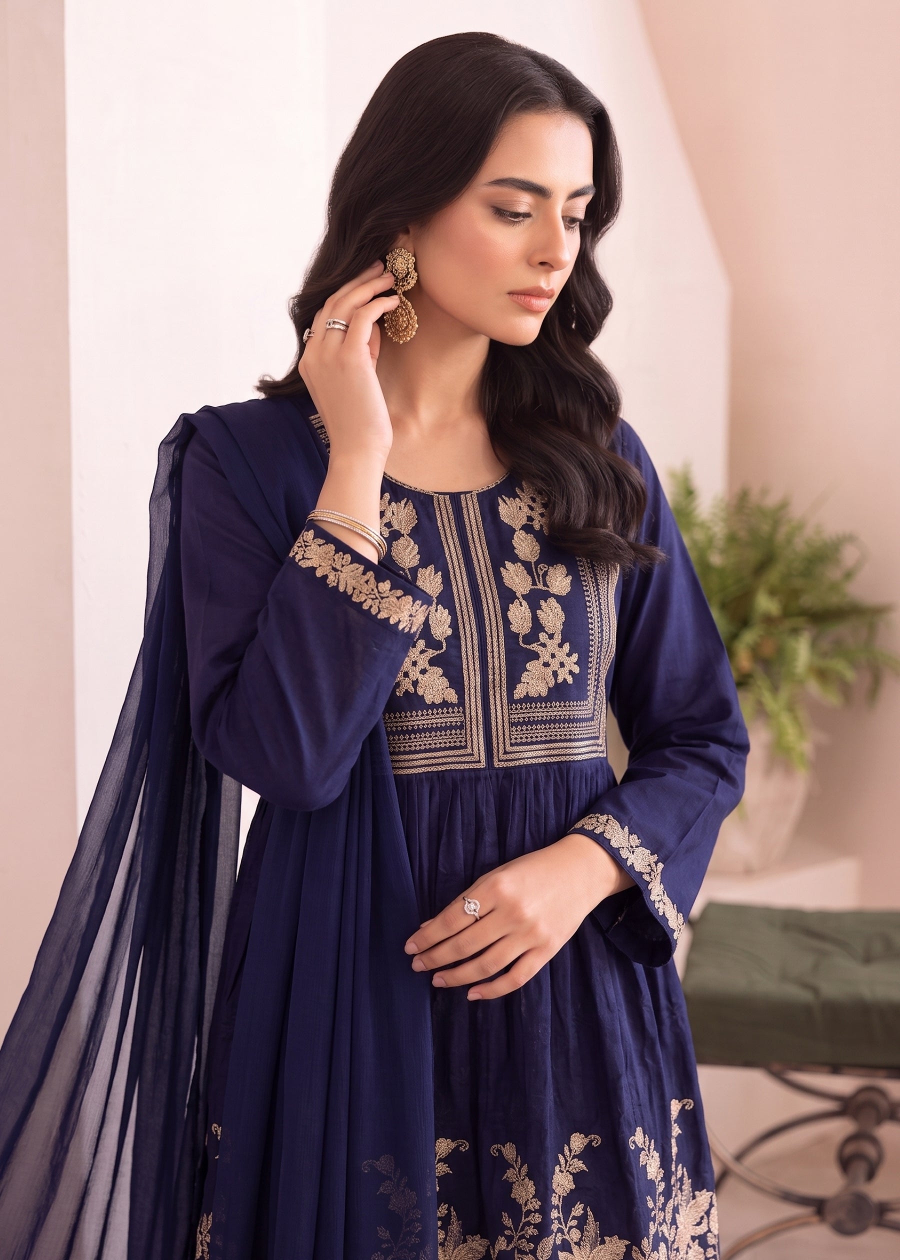 linen Short Frock in Navy blue